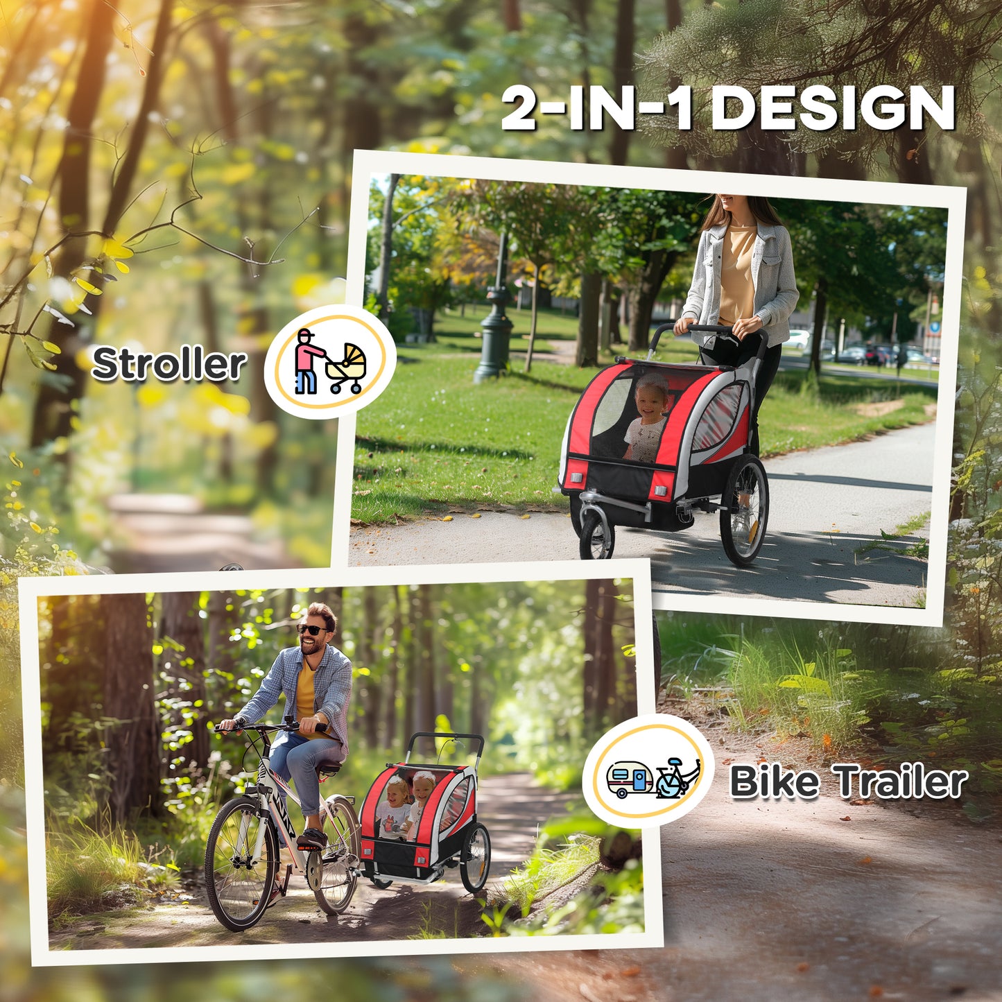 Baby Bike Trailer, Child Bicycle Trailer with 5 Point Harness