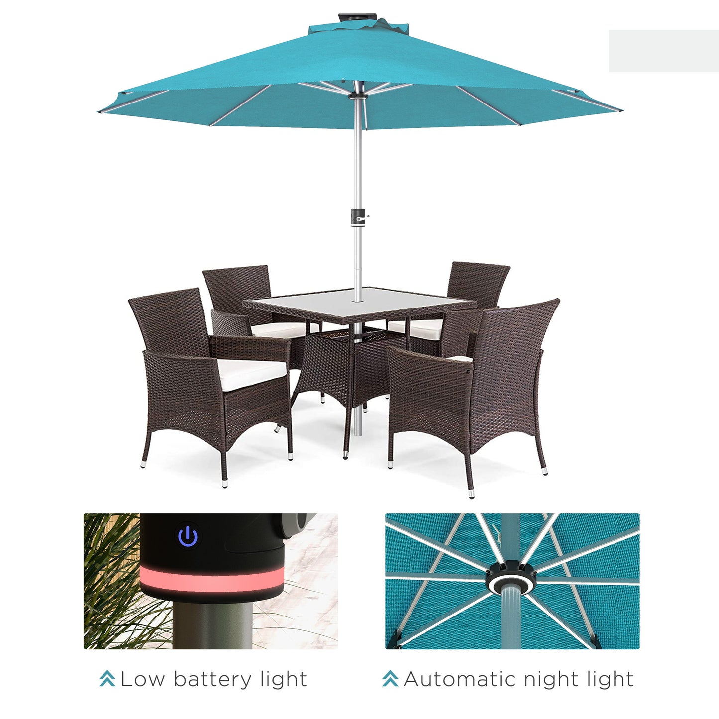 3m Parasol, with Solar-Powered LED Lights