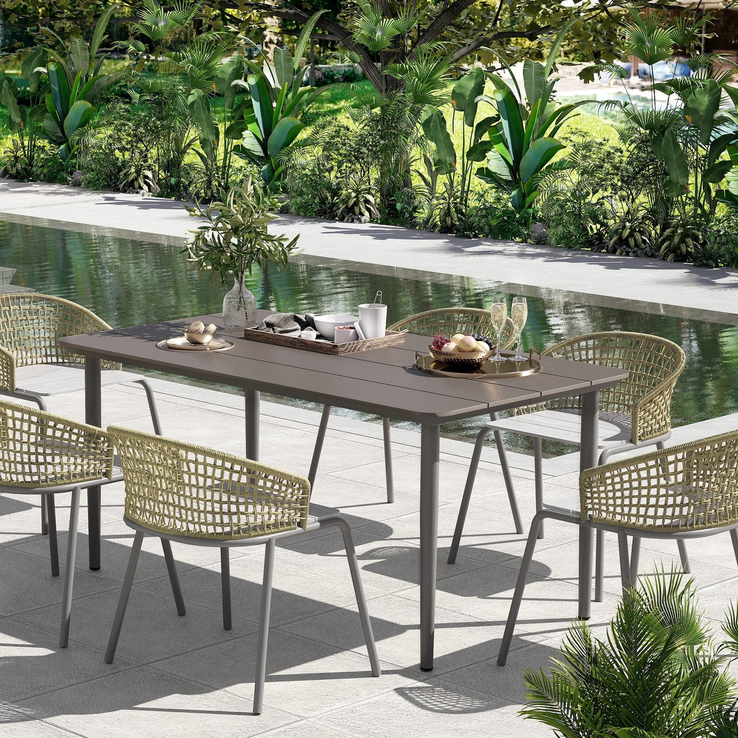 Garden Table, Outdoor Dining Table for 6 People, 160 x 90 x 74 cm