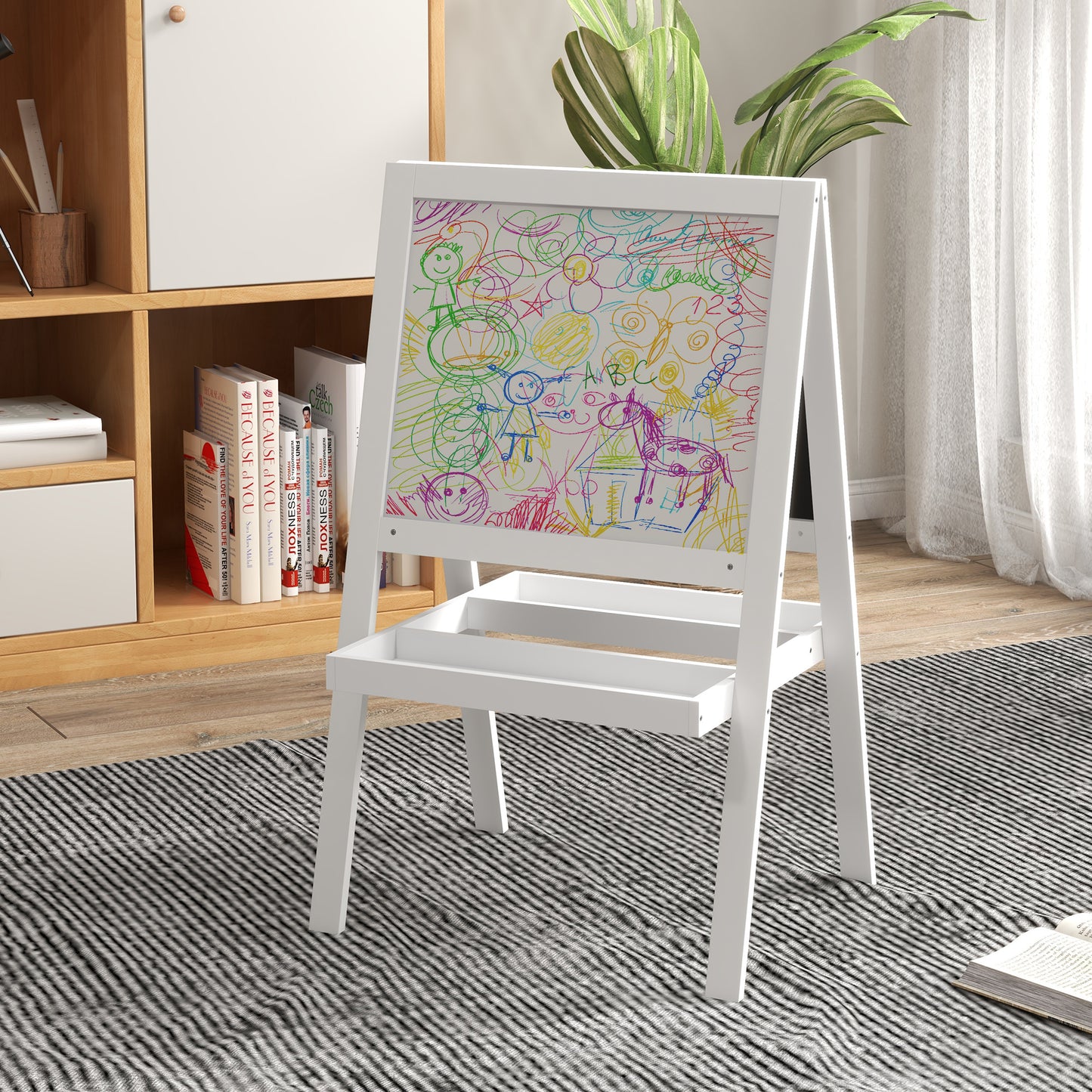 Kids Easel, Art Easel with Double Sided Whiteboard, Chalkboard