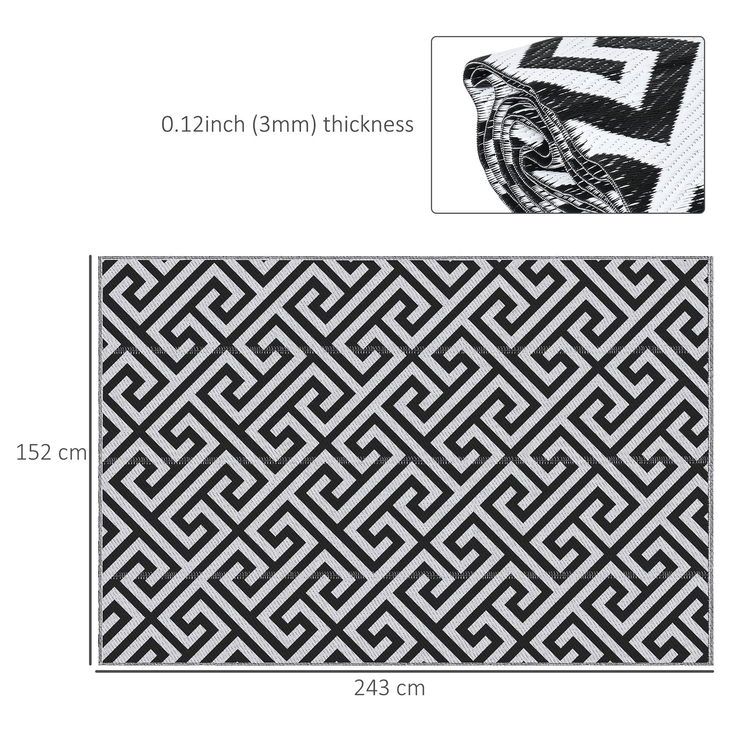 152 x 243 cm(5x 8ft) Outdoor Rug Reversible Mat Plastic Straw Rug