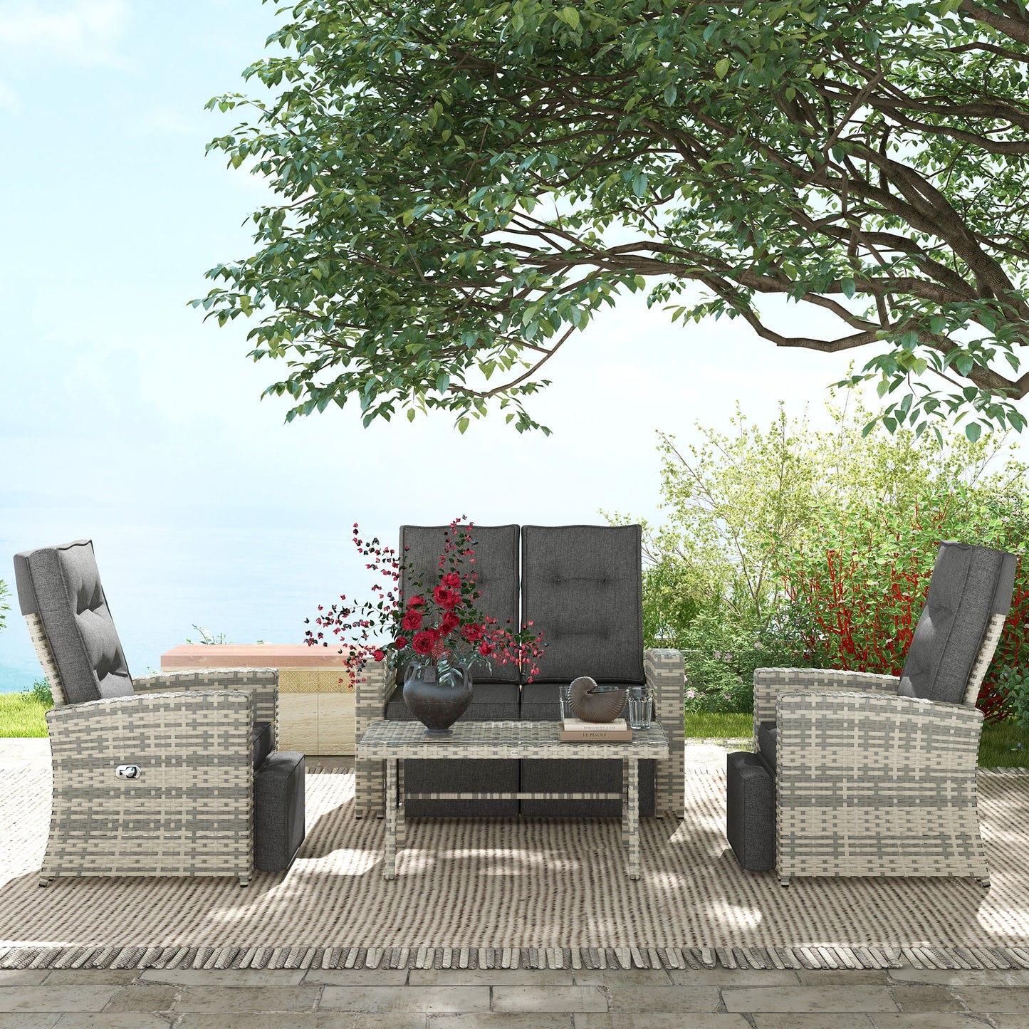 4 Piece Rattan Garden Furniture Set Outdoor Sofa Sectional Set