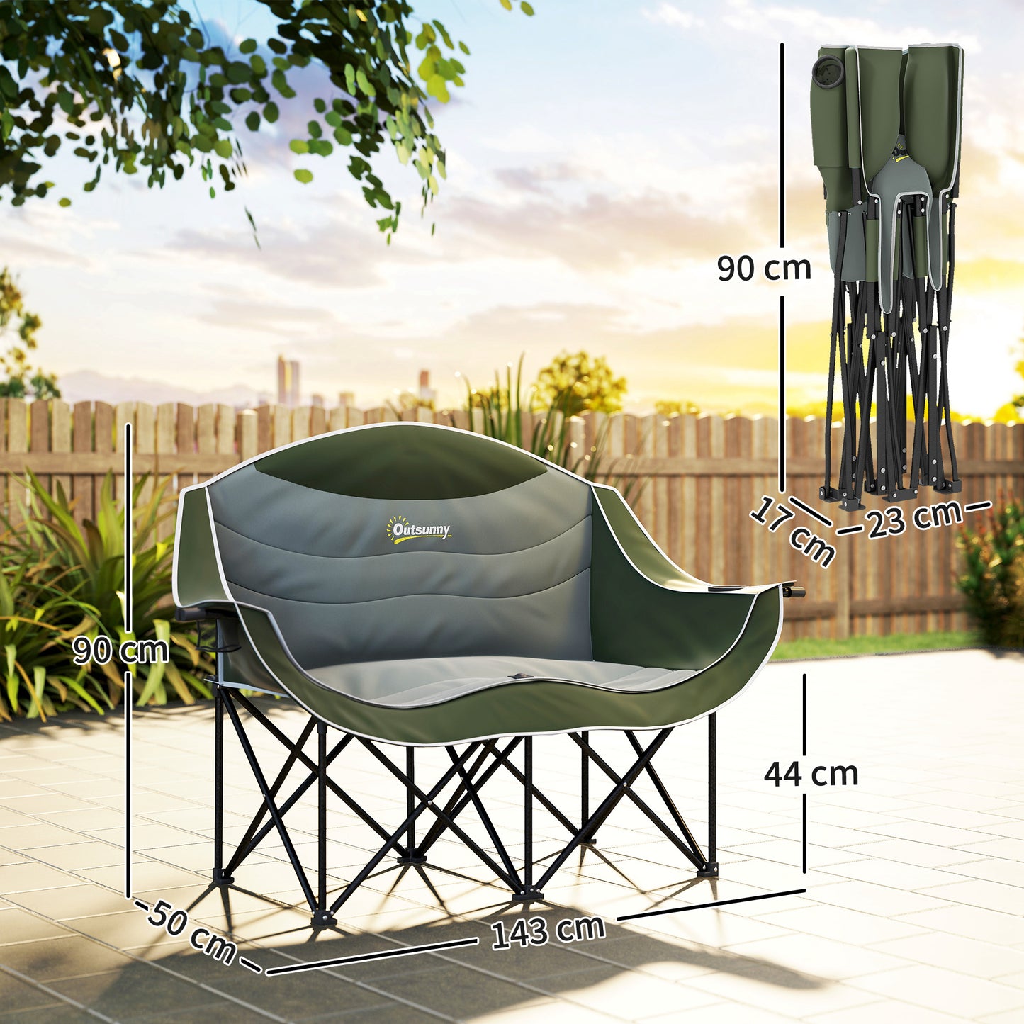 Double Camping Chair for Adults with Armrests