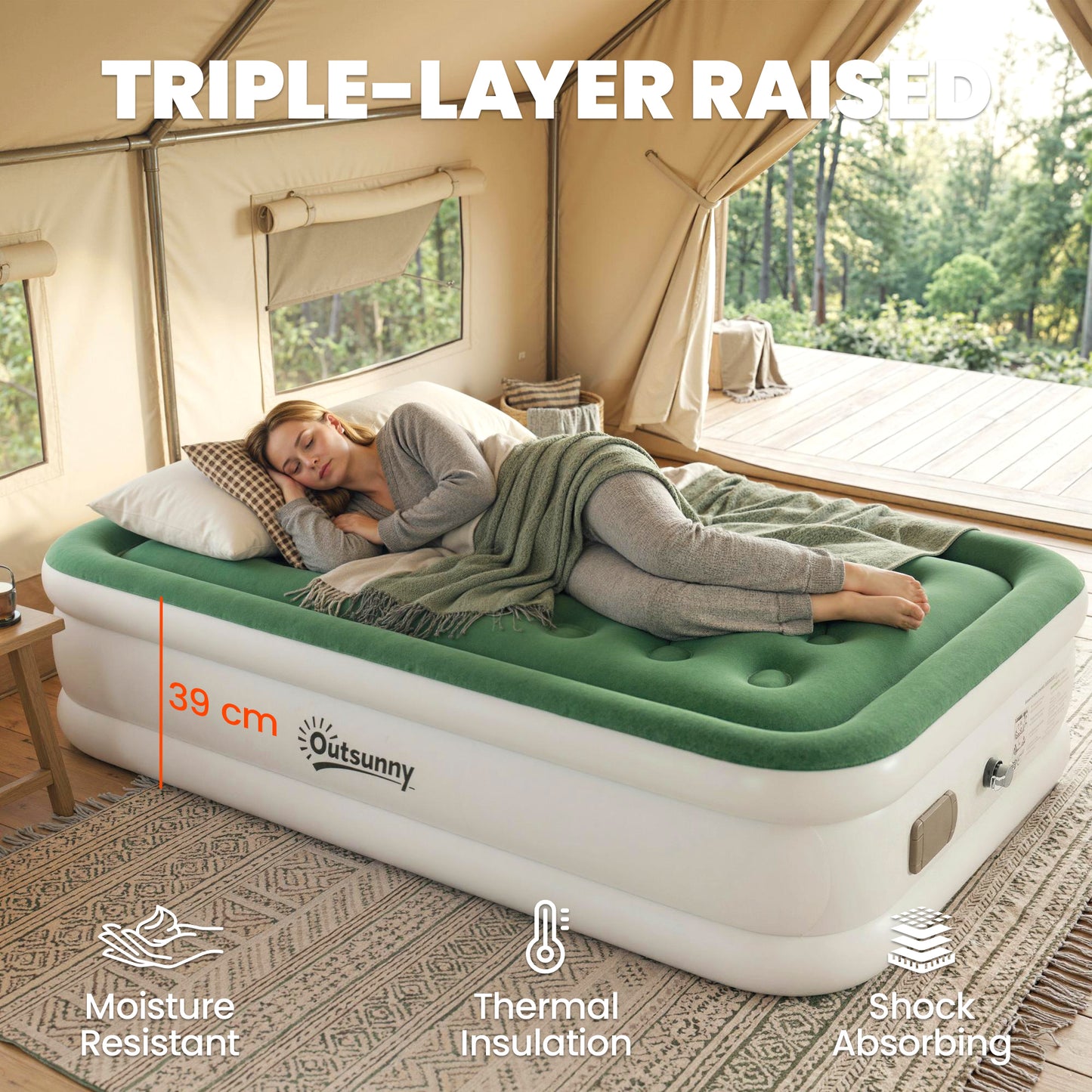 Inflatable Mattress, Single Air Bed with Built-in Electric Pump