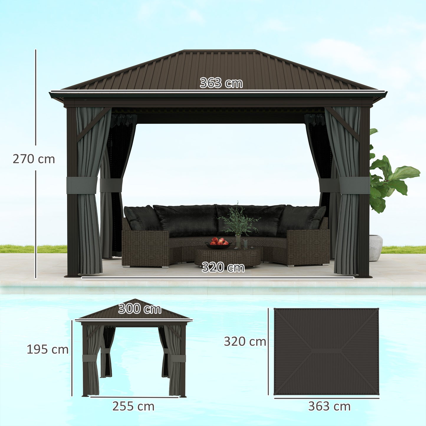 3.6 x 3 m Aluminium Hardtop Gazebo with Smart Drainage System