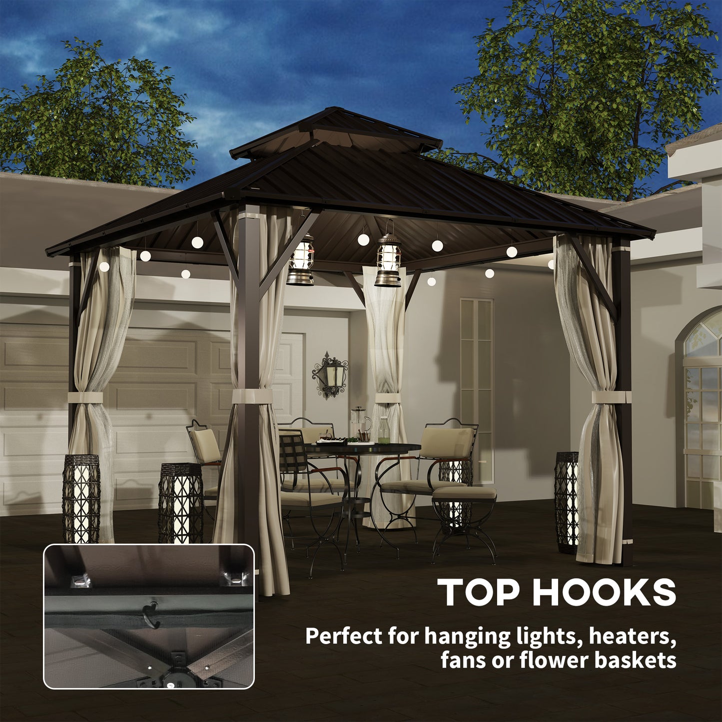 3 x 3(m) Hardtop Gazebo Canopy with Double Metal Roof