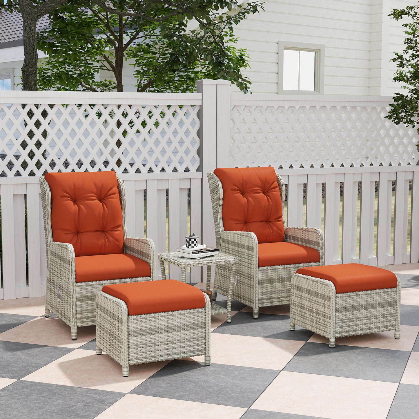 5 Pieces Rattan Bistro Set with Adjustable Back