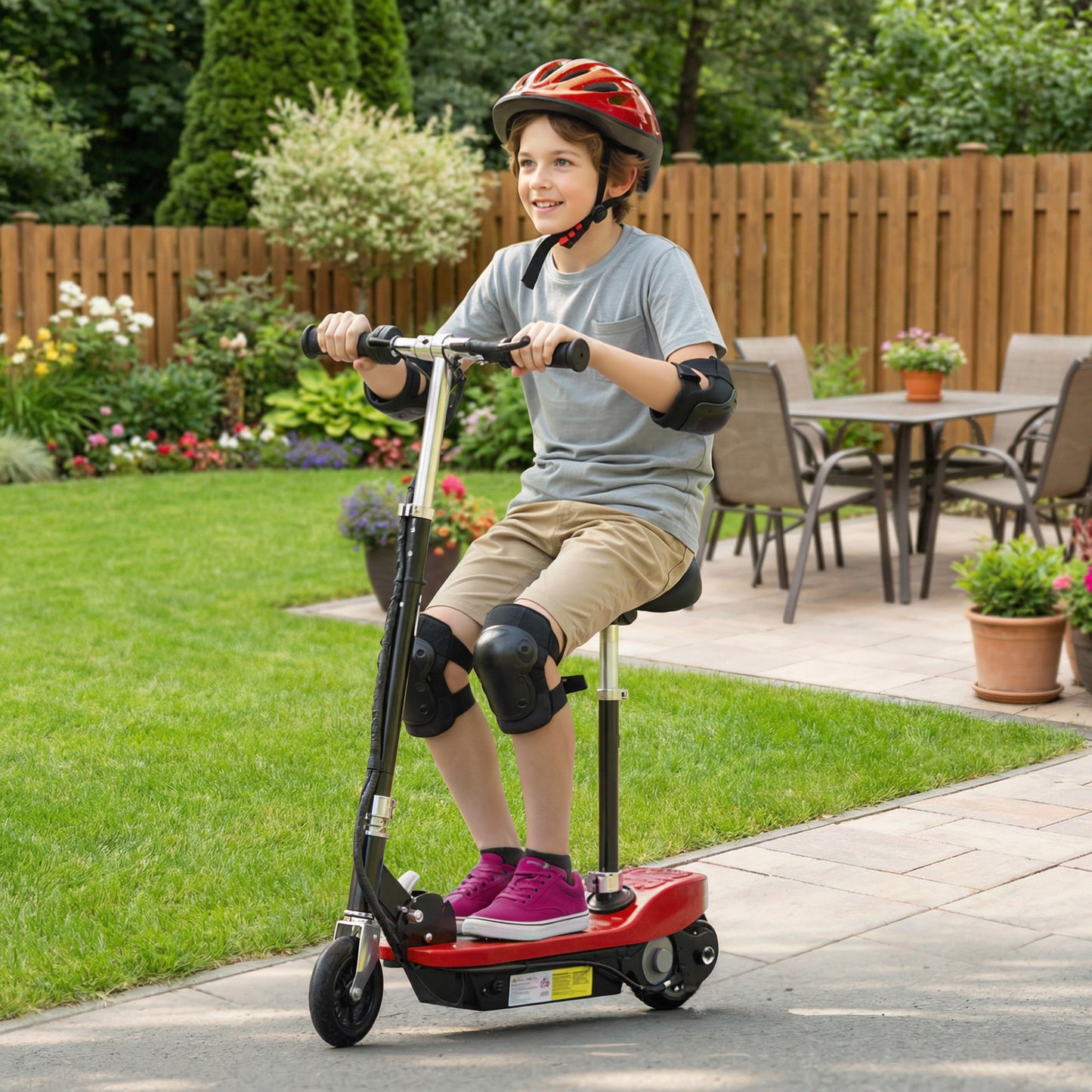 Powered Electric Scooter Ride-On, with Brakes, Adjustable Seat