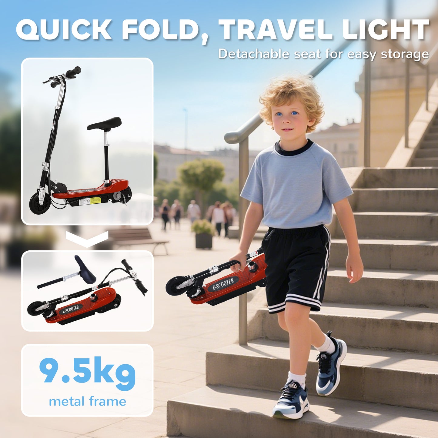 Powered Electric Scooter Ride-On, with Brakes, Adjustable Seat