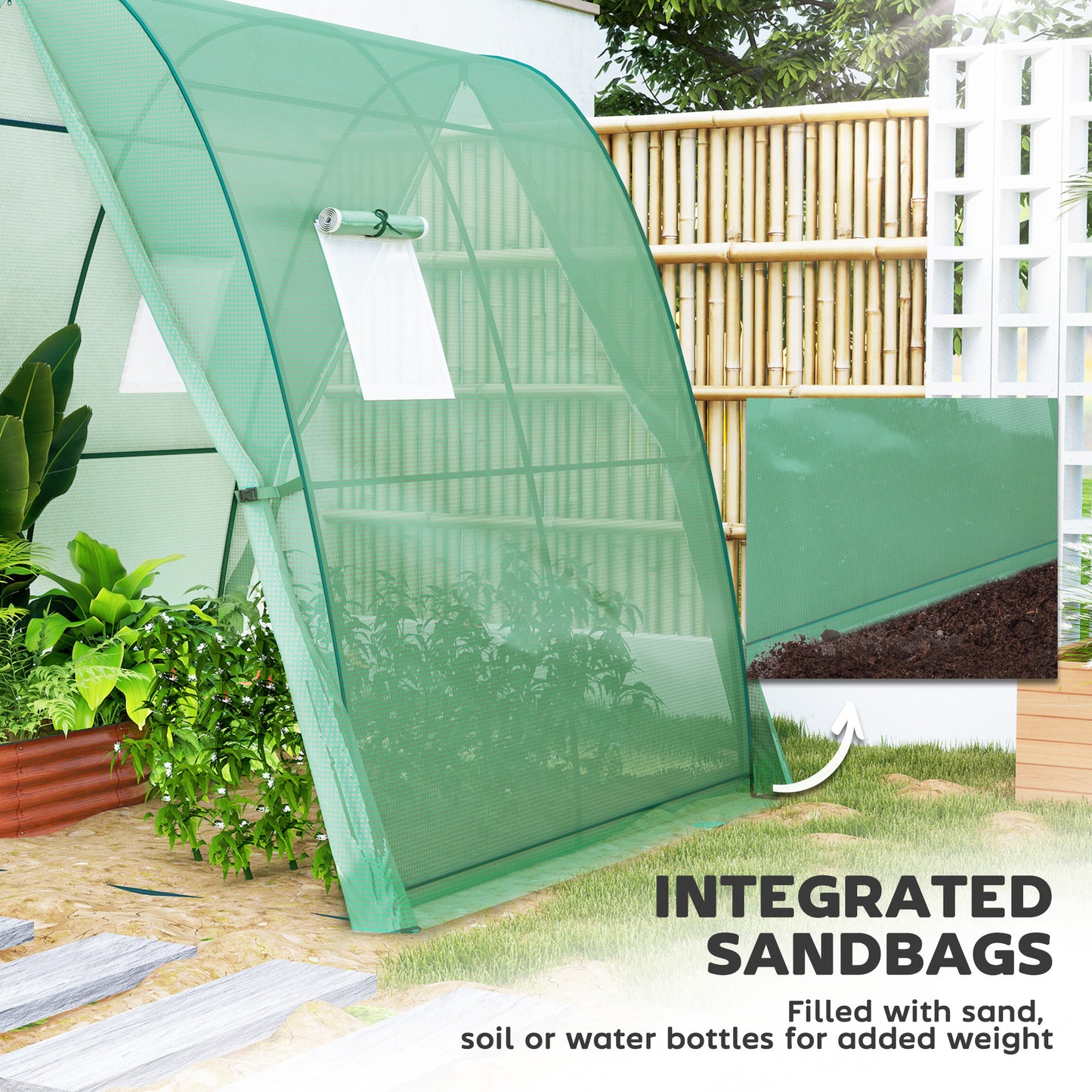 Polytunnel Greenhouse with Sandbags