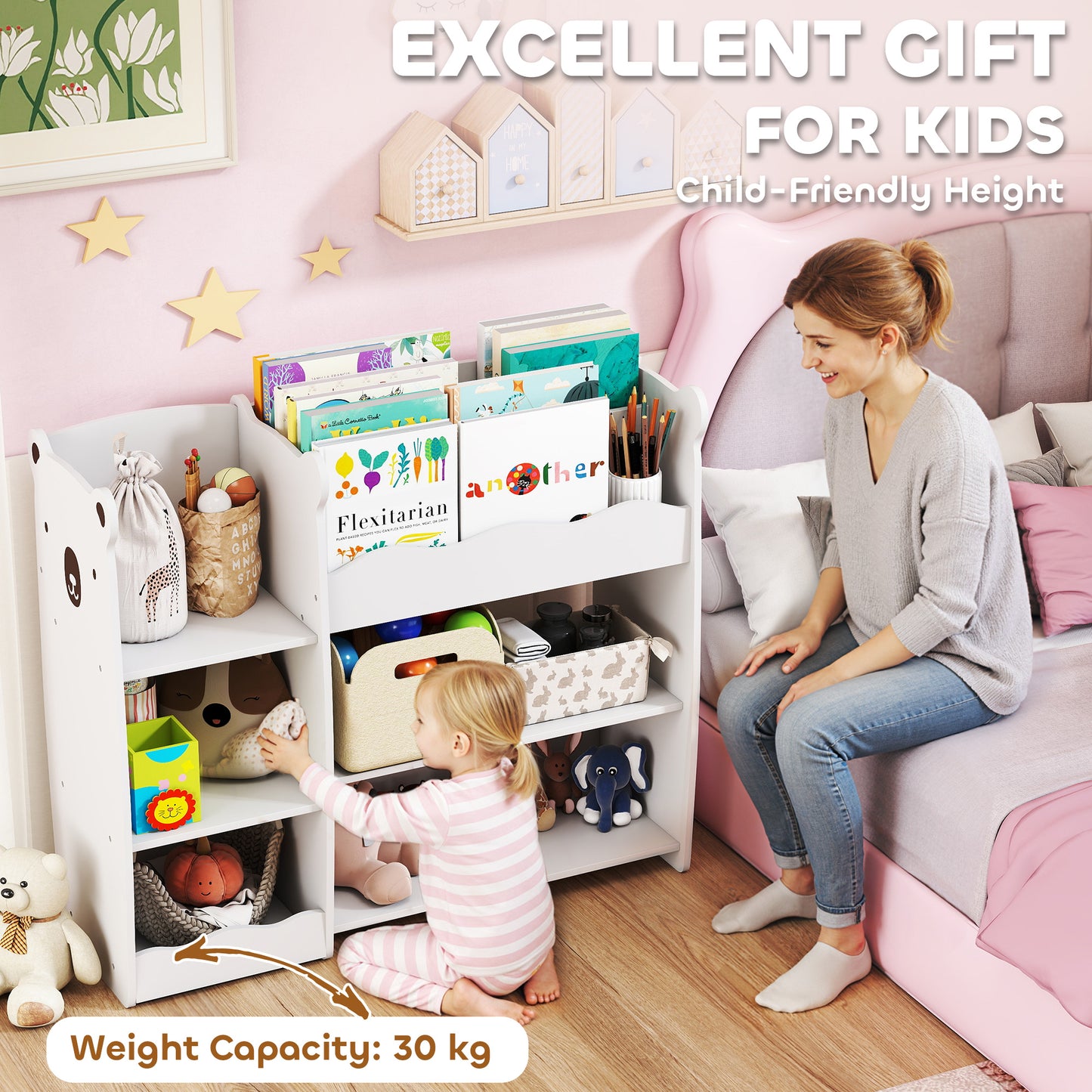 Kids Toy Storage Unit, Bear Design Kids Bookshelf and Toy Organiser