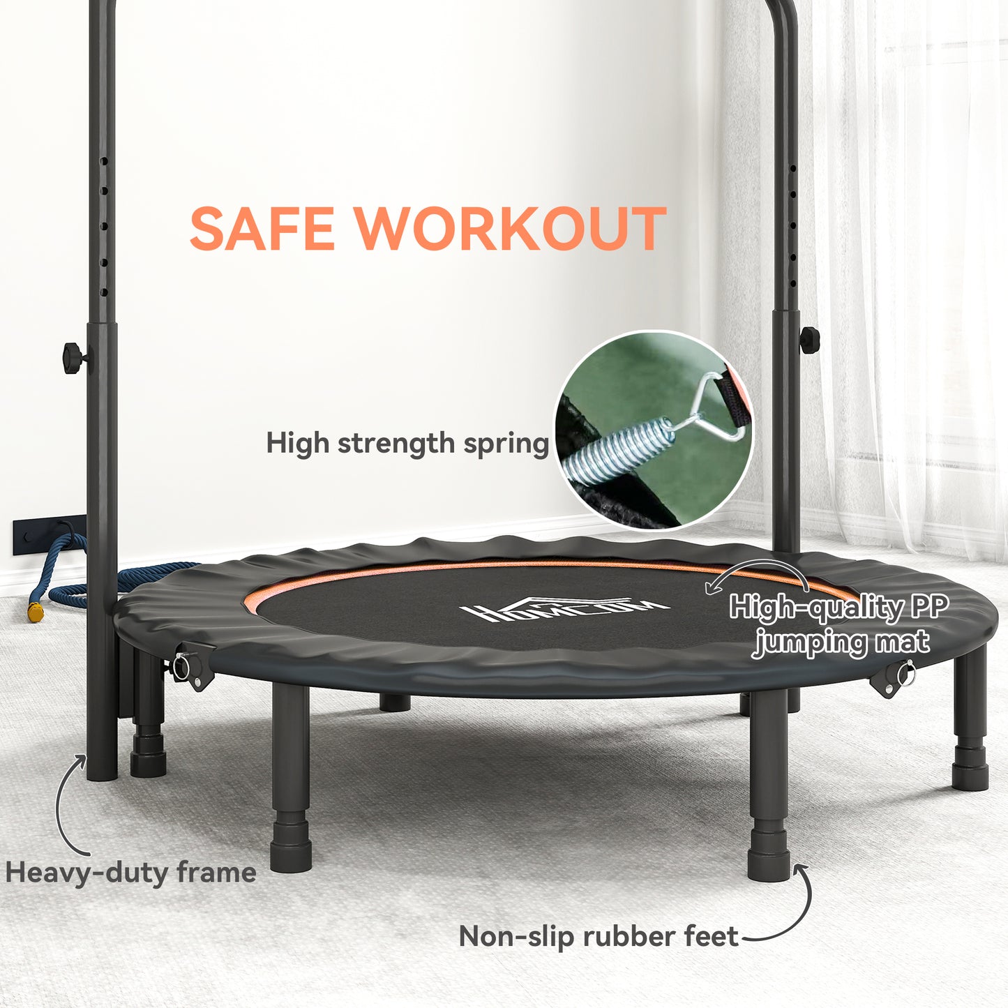 45" Foldable Mini Fitness Trampoline, with Adjustable Foam Handle