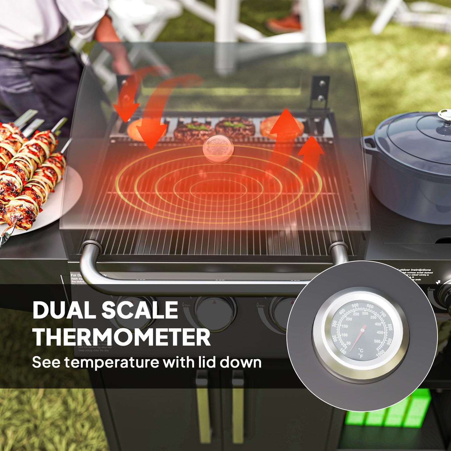 3+1 Burner Gas BBQ Grill with Storage Cabinet and Shelves