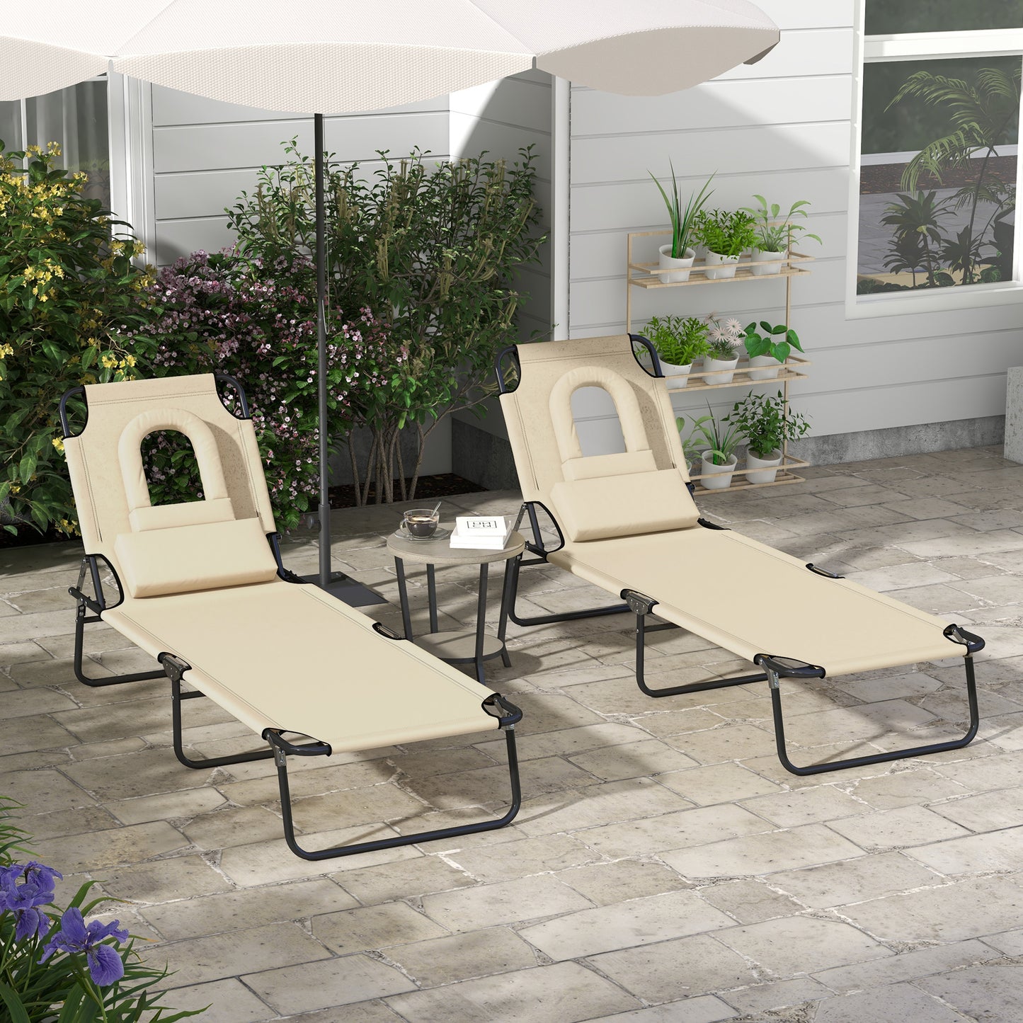 Folding Sun Loungers Set of 2 with Face Hole