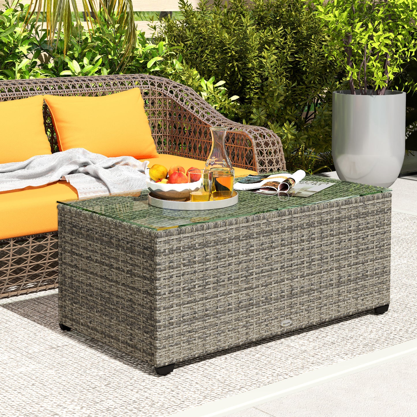 90 x 50cm Glass-Top Rattan Side Table