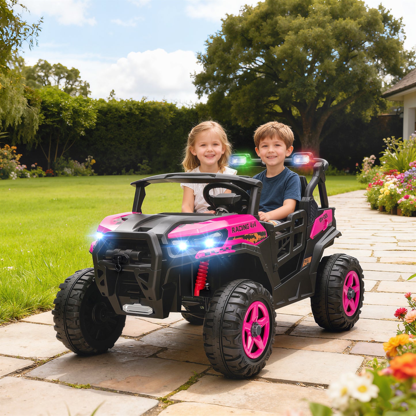 24V Electric Ride on Car, 2-Seater Electric Car for Kids with Remote