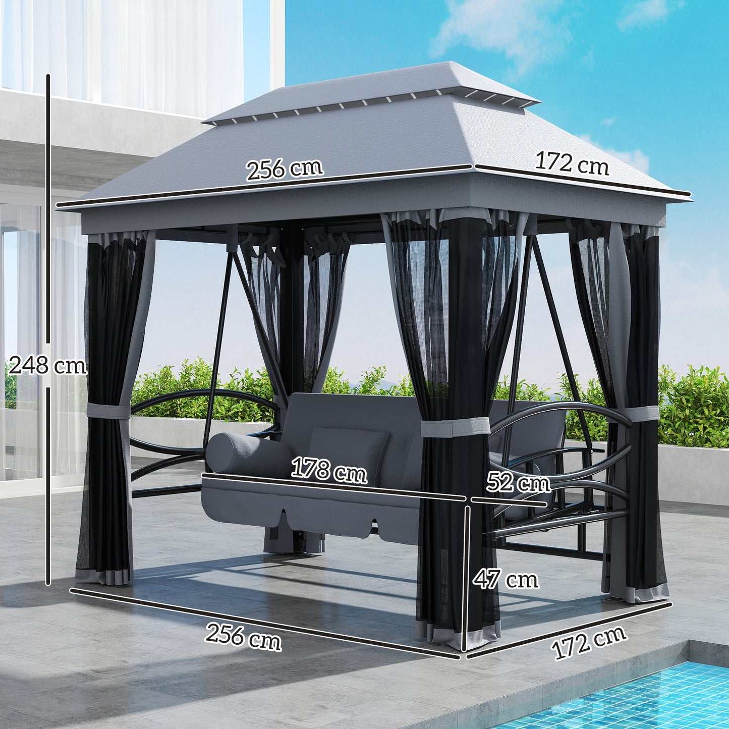 3 Seater Swing Chair Hammock Gazebo Lounger Cushioned Seat Waterproof