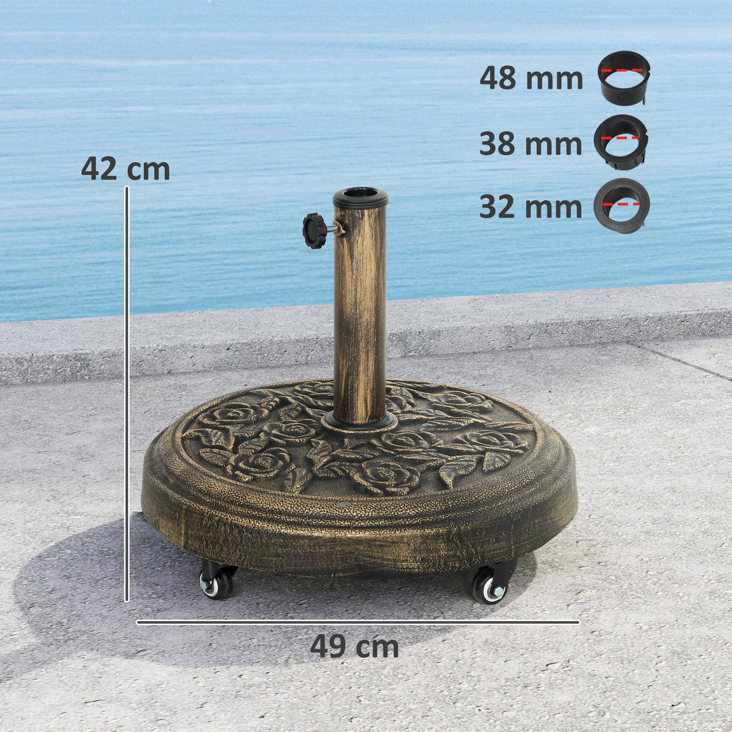 Parasol Base, Umbrella Base with Wheels Cast Iron Effect
