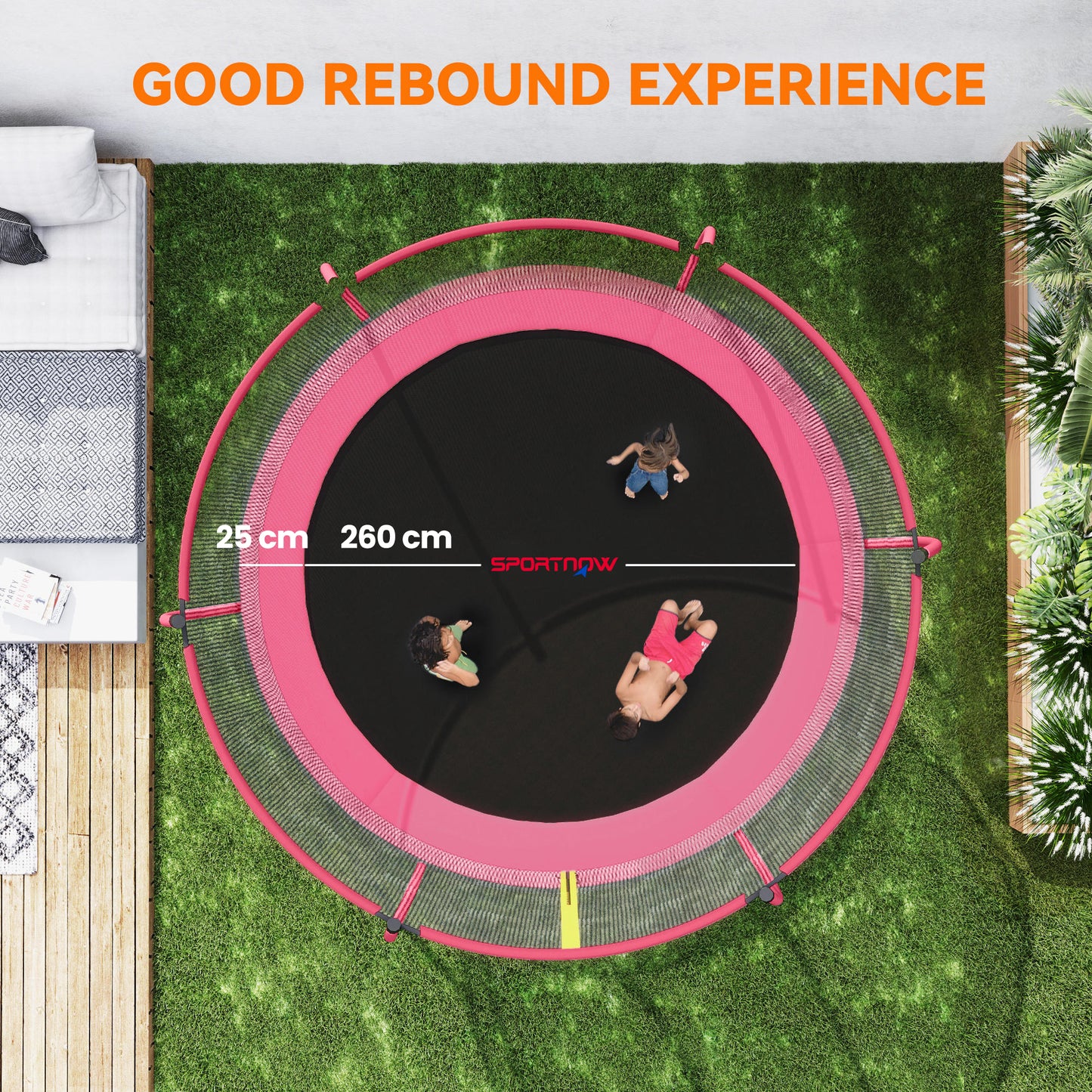 10ft Outdoor Trampoline with Enclosure Net, Spring Cover