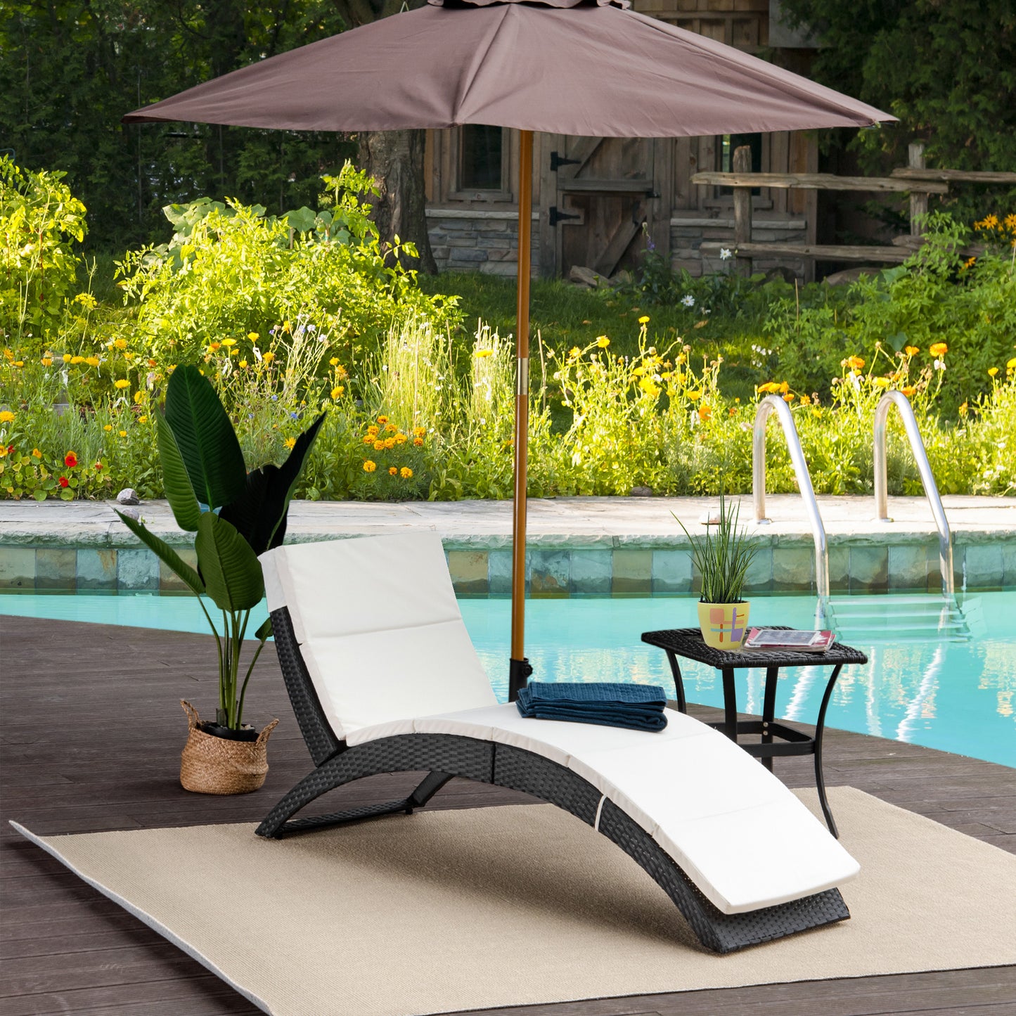 Folding Sun Lounger, PE Rattan Garden Lounger Chair