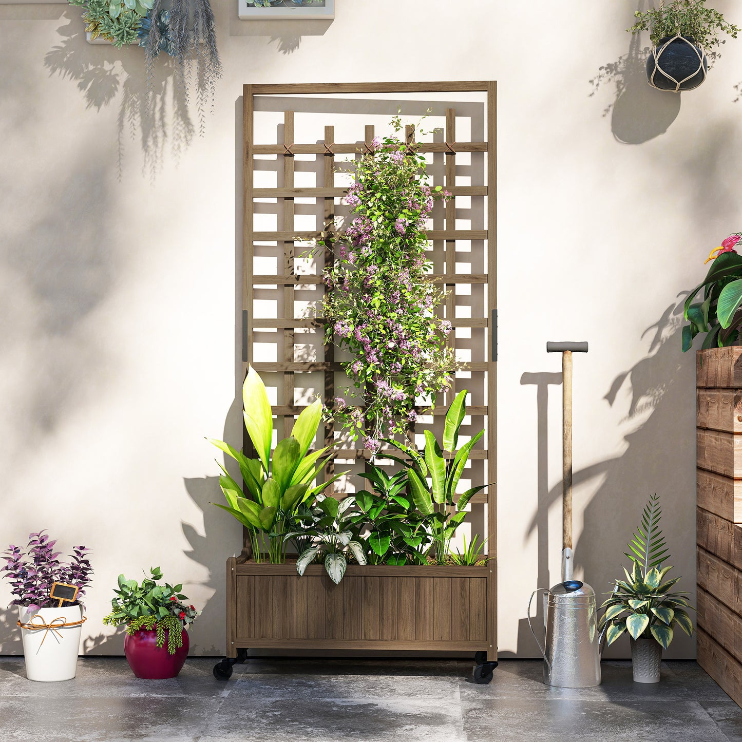 Wooden Trellis Planter, Raised Garden Bed with Wheels