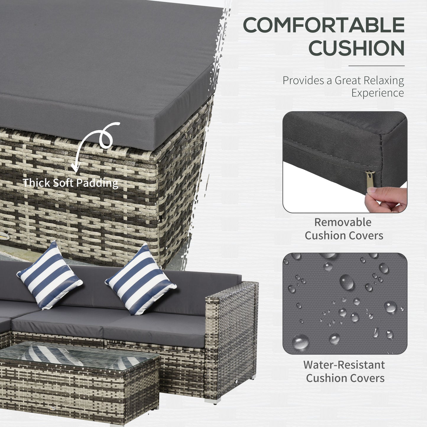 Rattan Garden Sofa Set, 4-Seater Wicker Sectional for Garden
