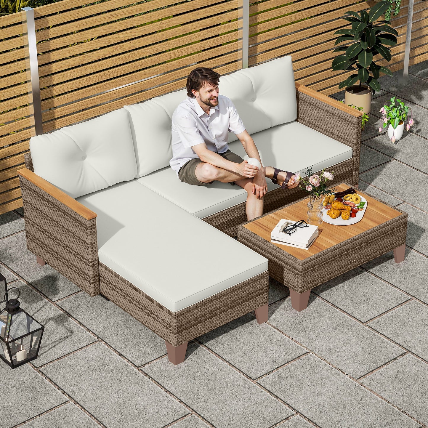3 Pieces Rattan Garden Furniture Set