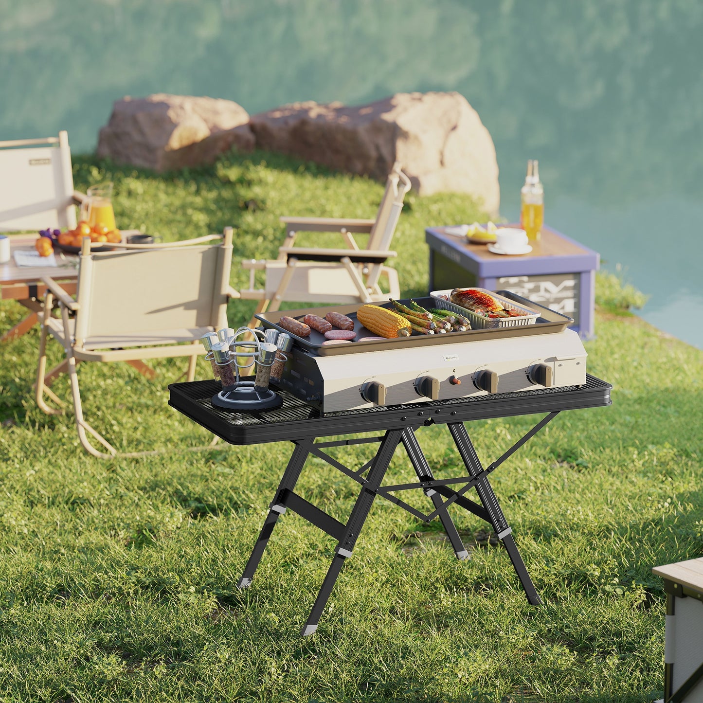 3 ft Folding Camping Table w/ Adjustable Heights