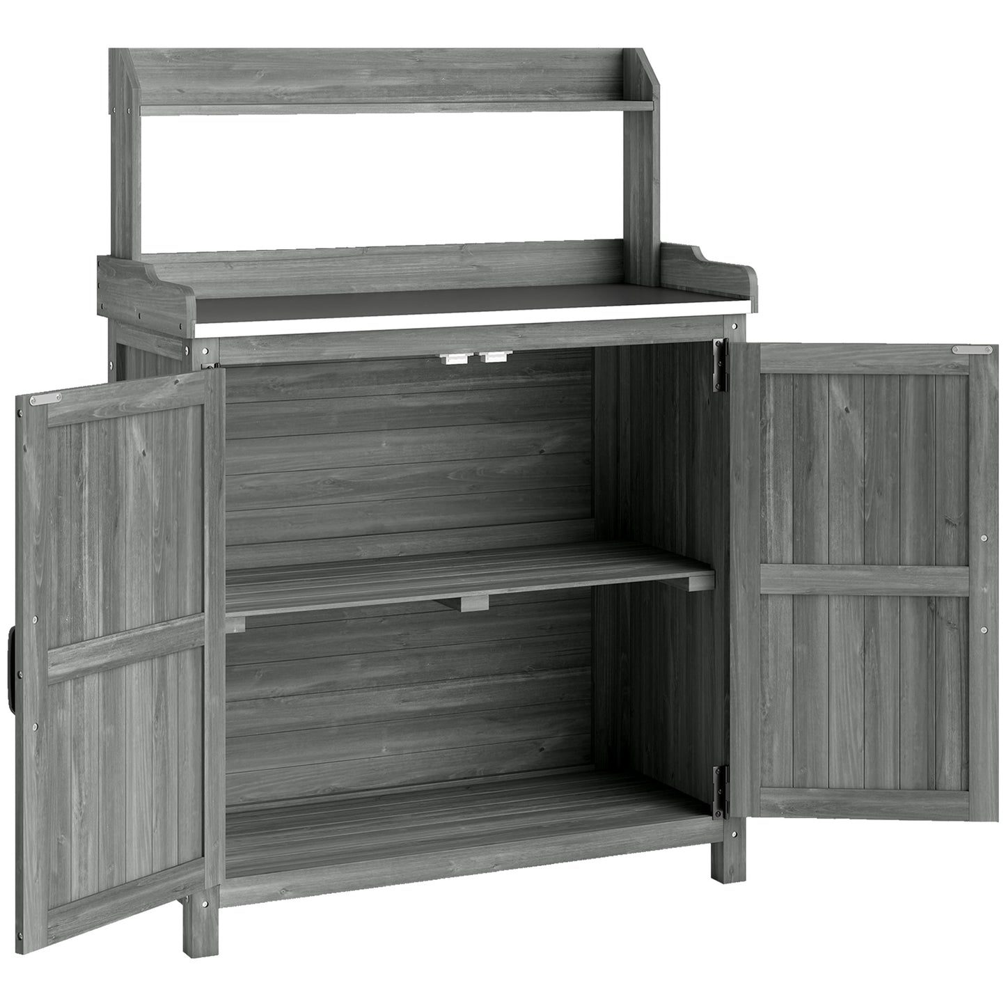 Wooden Potting Bench Table with Aluminium Worktop
