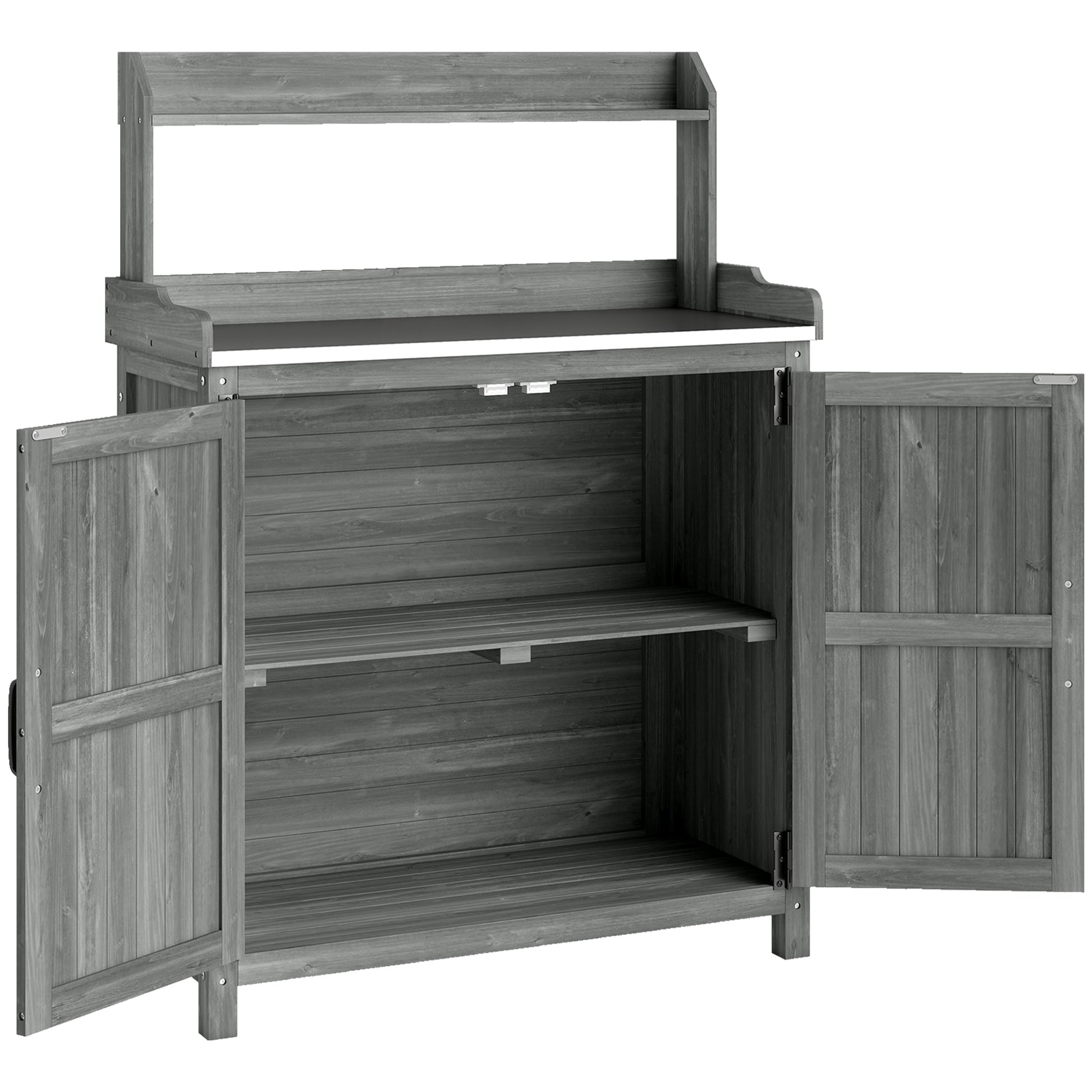 Wooden Potting Bench Table with Aluminium Worktop