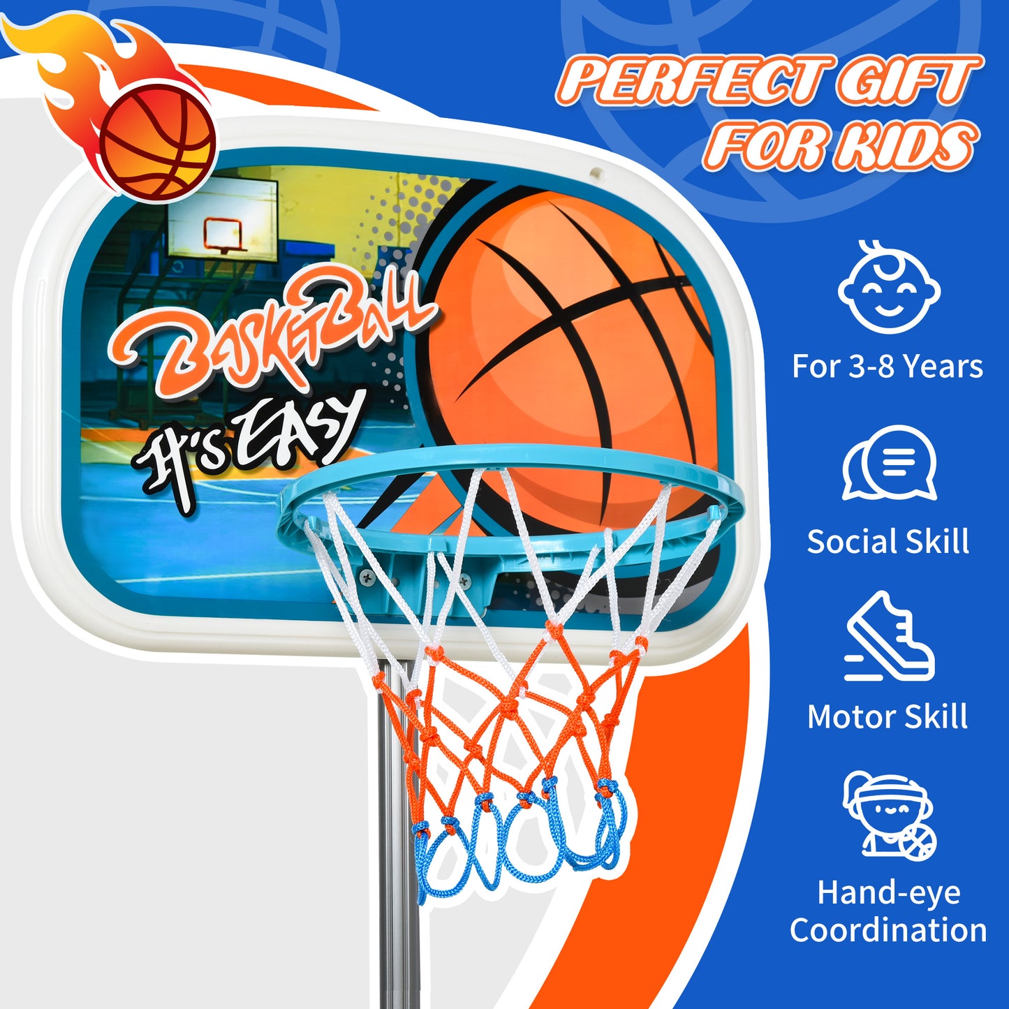 Kids Basketball Hoop and Stand Portable Basketball Stand Set w/
