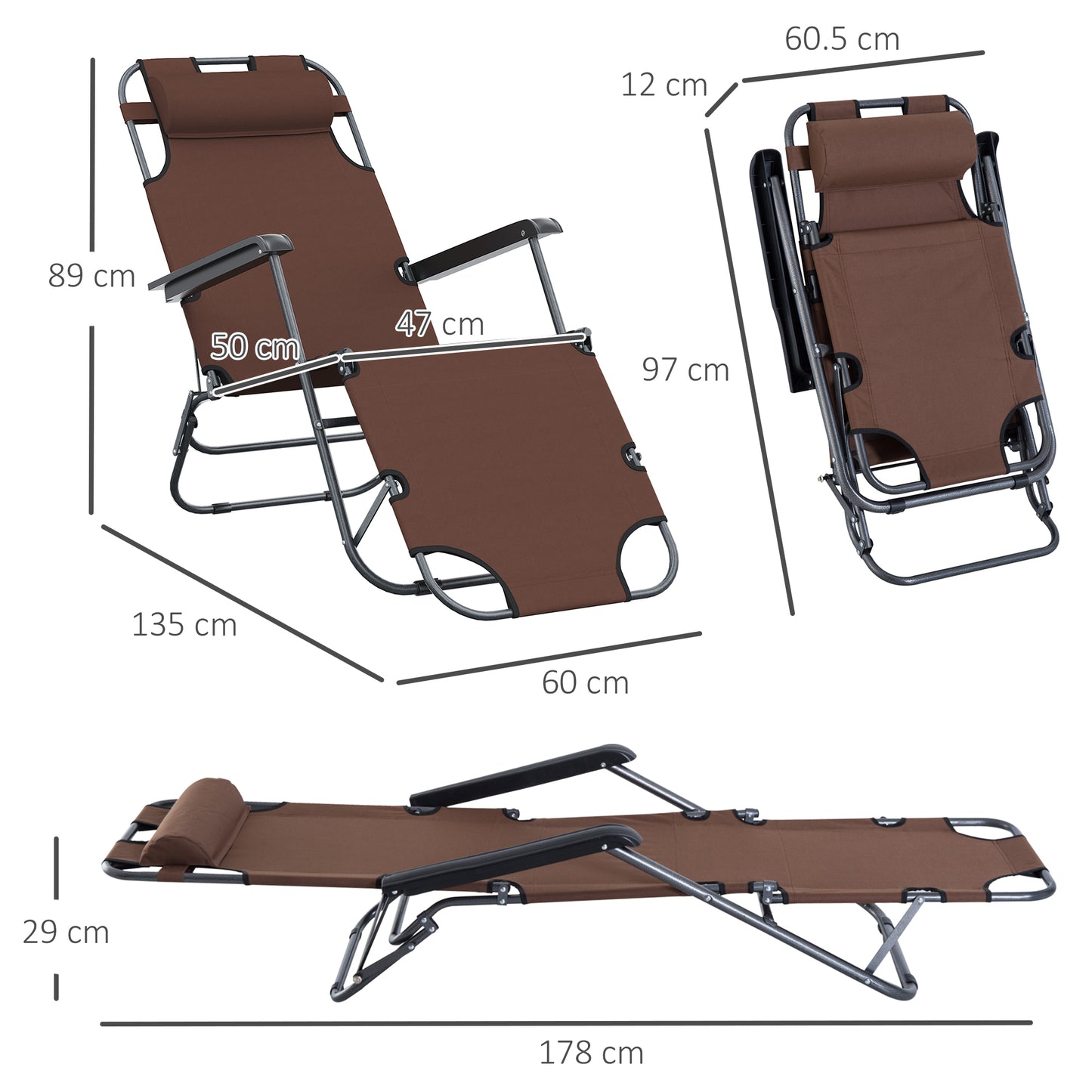 2 in 1 Folding Sun Lounger Reclining Garden Chair Set of 2