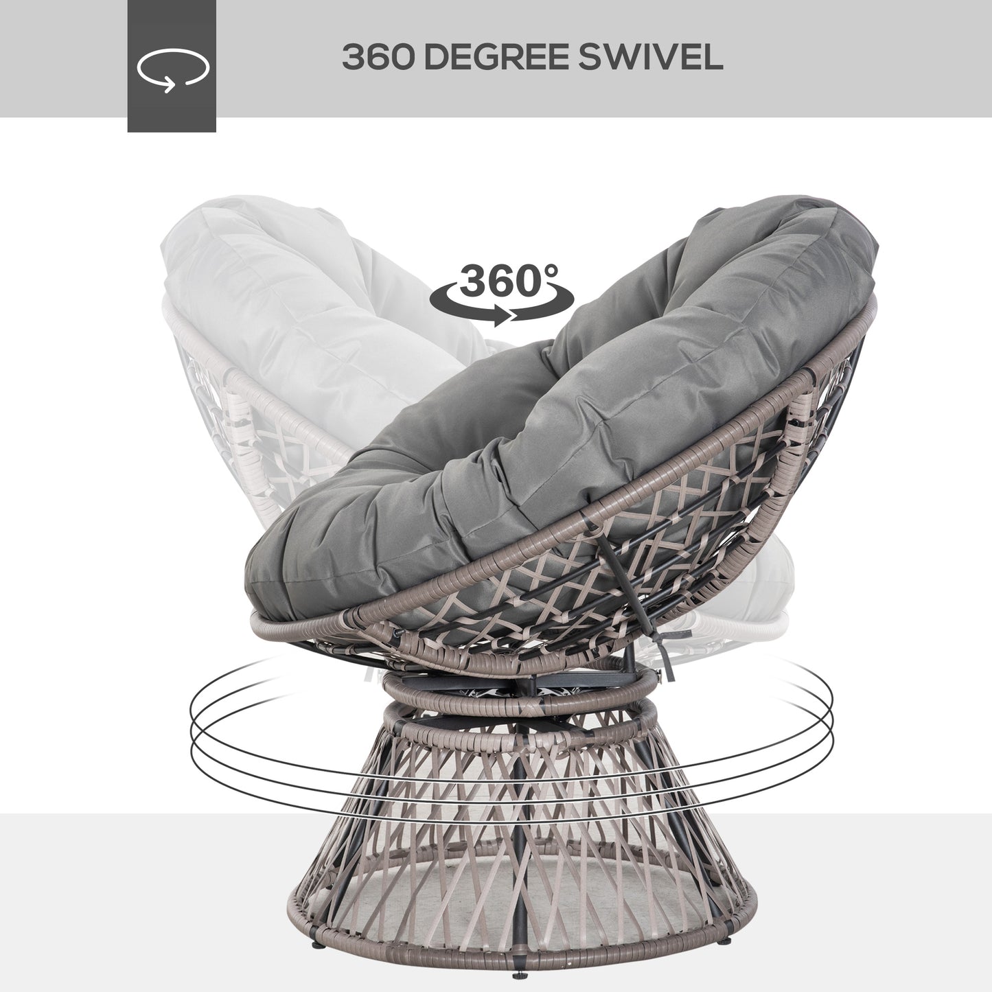 360° Swivel Rattan Papasan Moon Bowl Chair Round Lounge Garden
