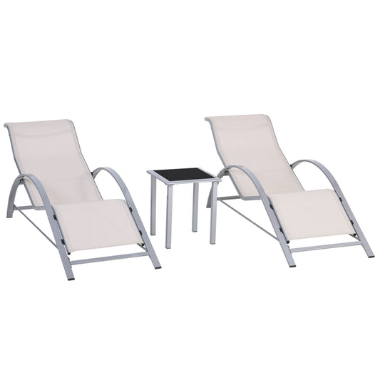 3 Pieces Lounge Chair Set Metal Frame Garden Outdoor Recliner