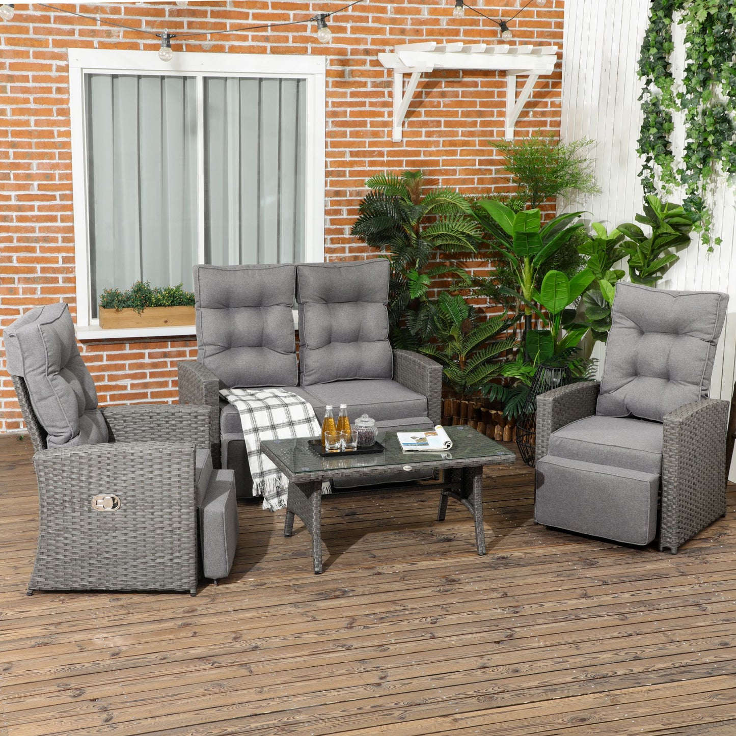 4 Piece Rattan Garden Furniture Set Outdoor Sofa Sectional Set