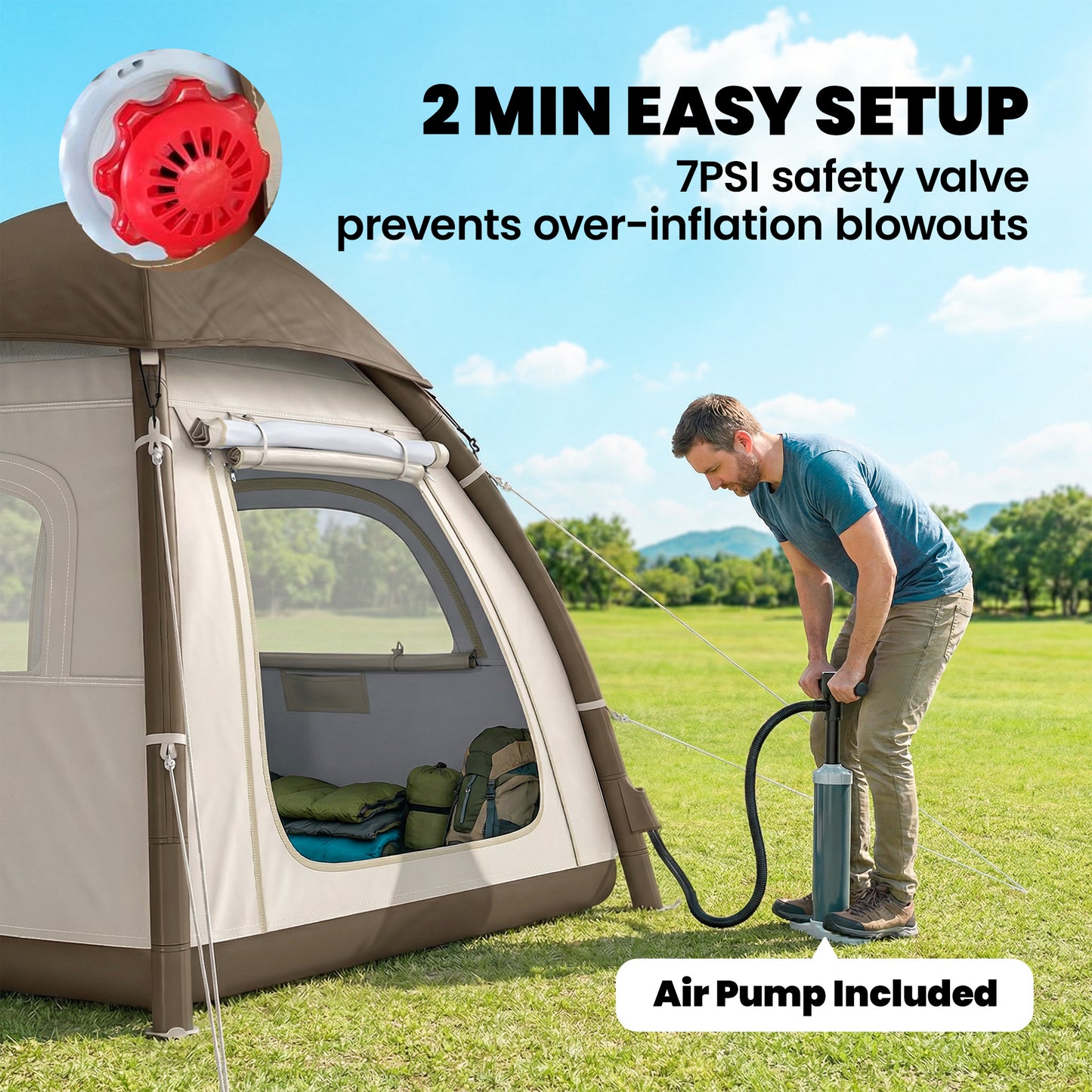 Inflatable Camping Tent with Rainfly