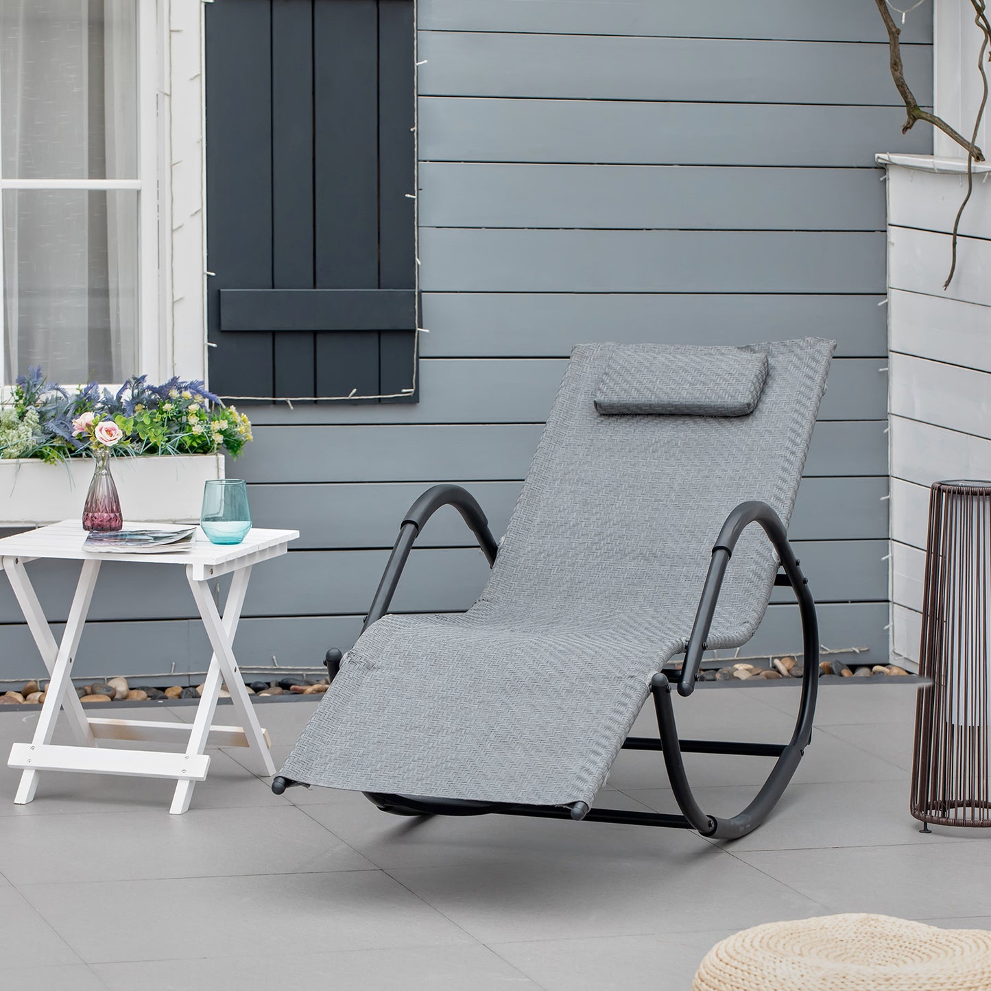 Zero Gravity Rocking Lounge Chair Rattan Effect Patio Rocking Chair