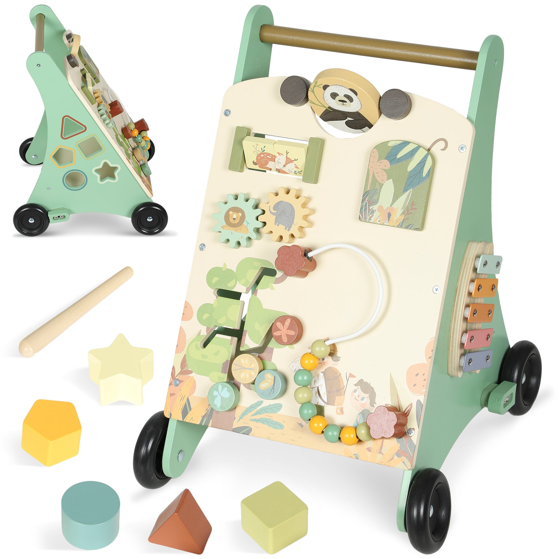 Wooden Baby Walker, Push Along Walker Toys with Speed Control