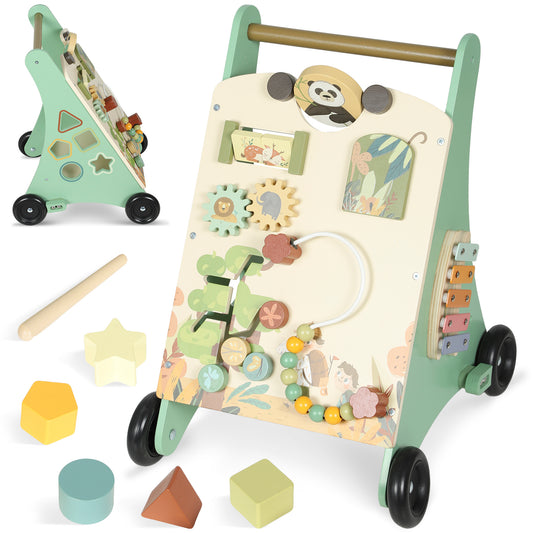 Wooden Baby Walker, Push Along Walker Toys with Speed Control