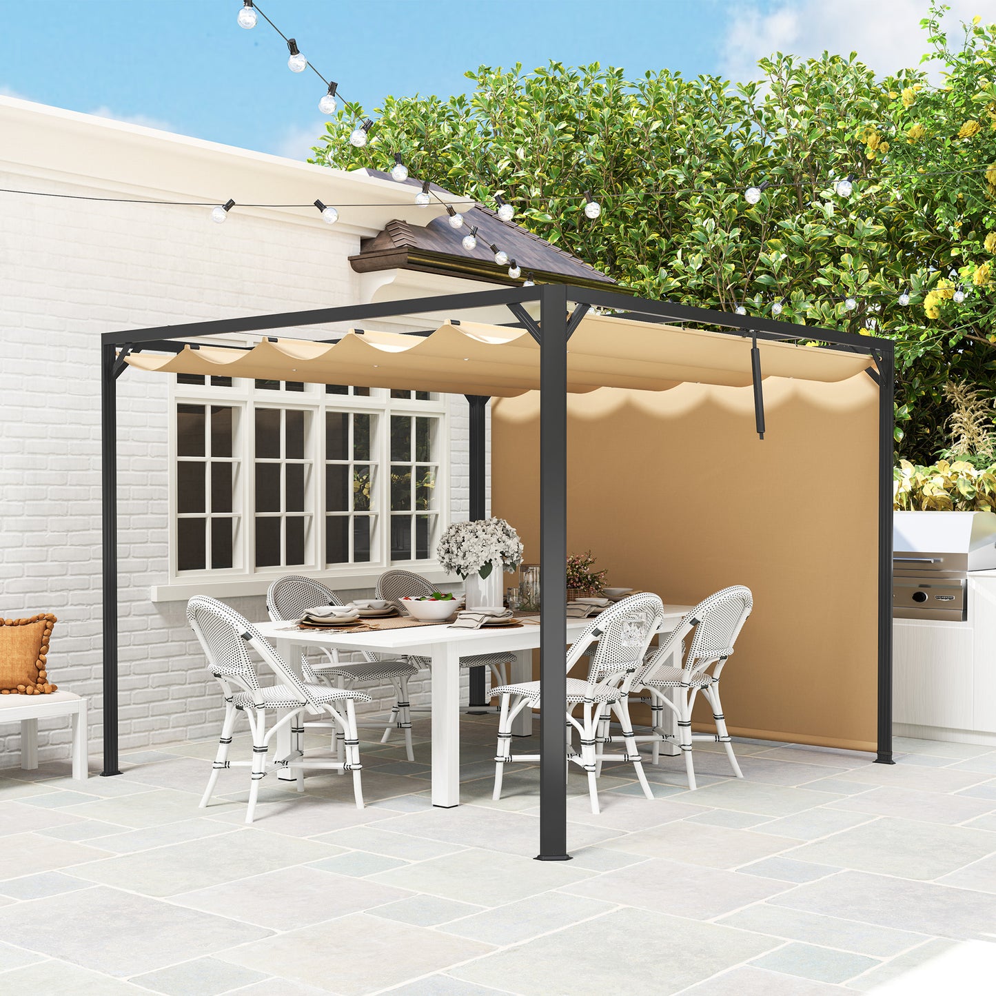 3 x 3m Aluminium Pergola, with Retractable Roof and Wall