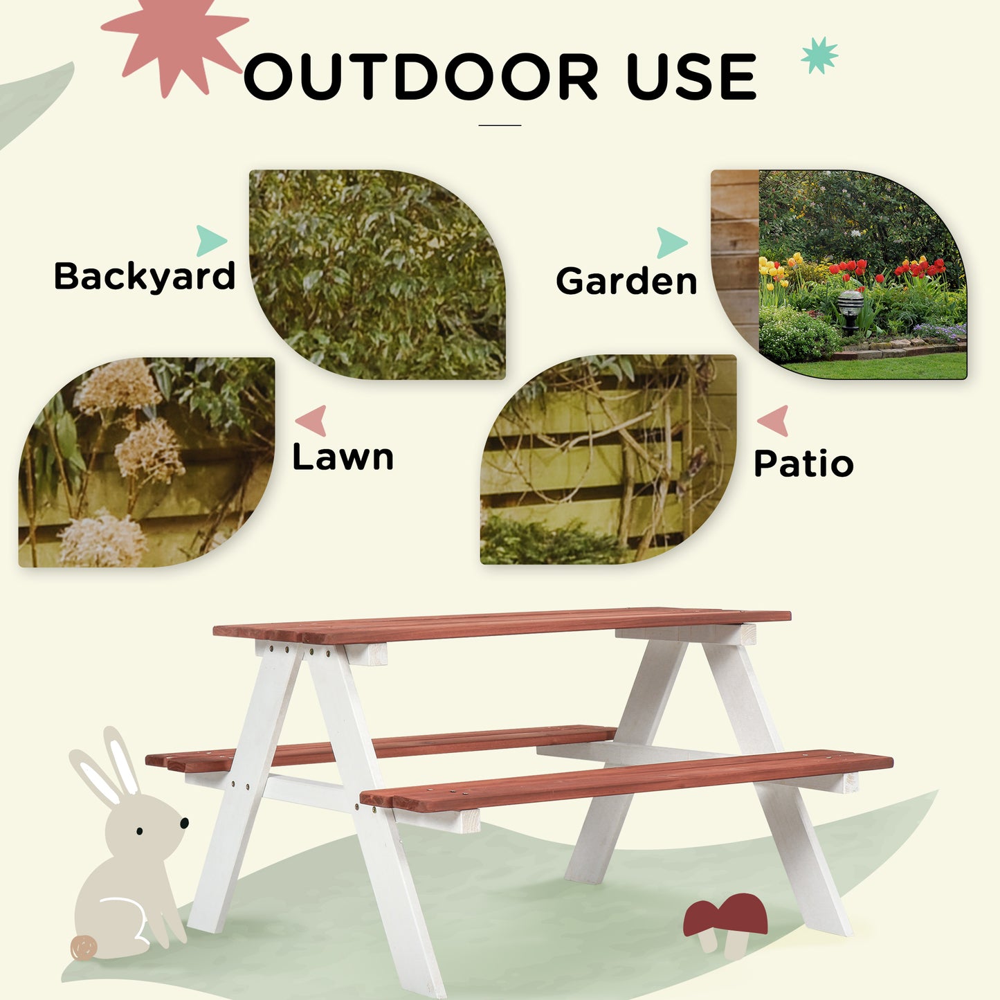 Kids Picnic Table, Wooden Table and Bench Set