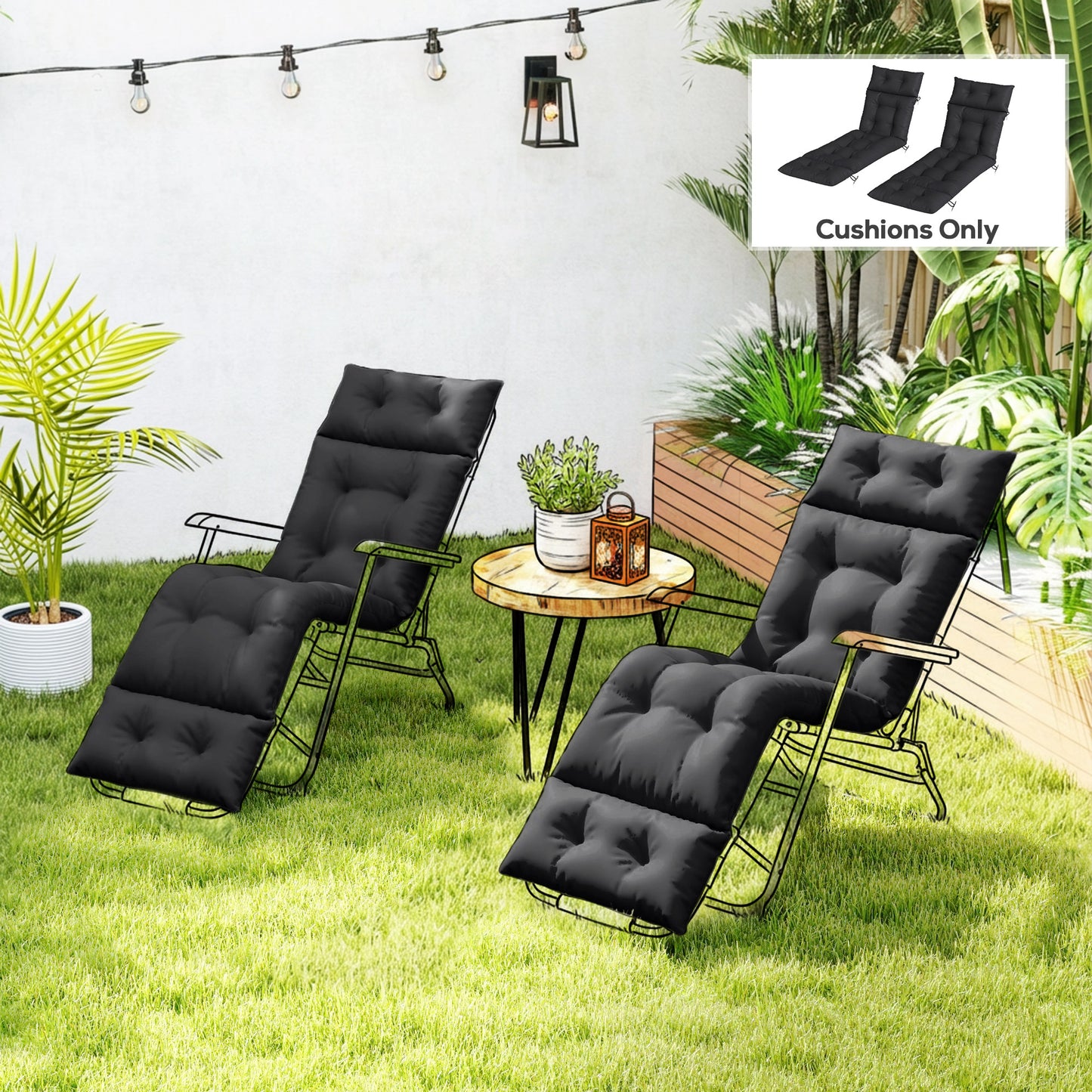 Set of Two 190 x 56cm Sun Lounger Cushions