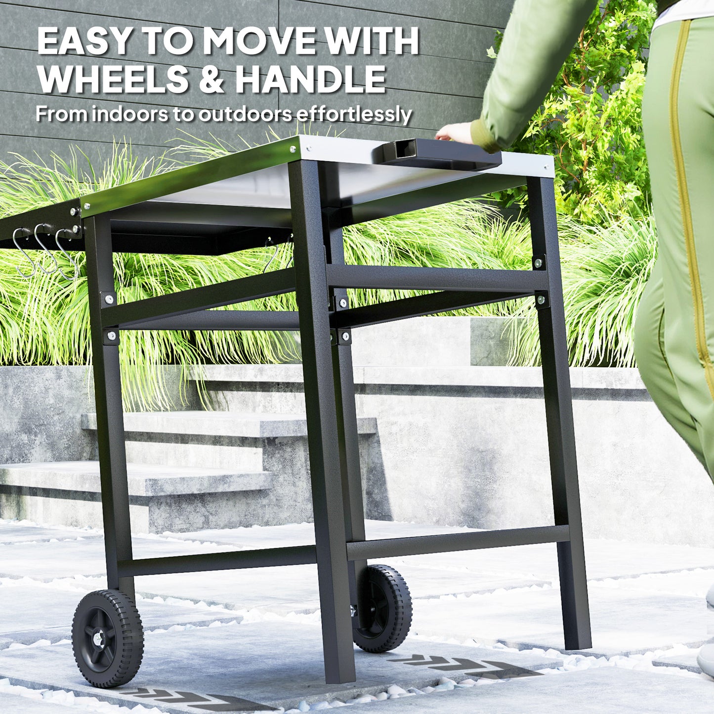 BBQ Trolley with Stainless Steel Top and Foldable Side Table