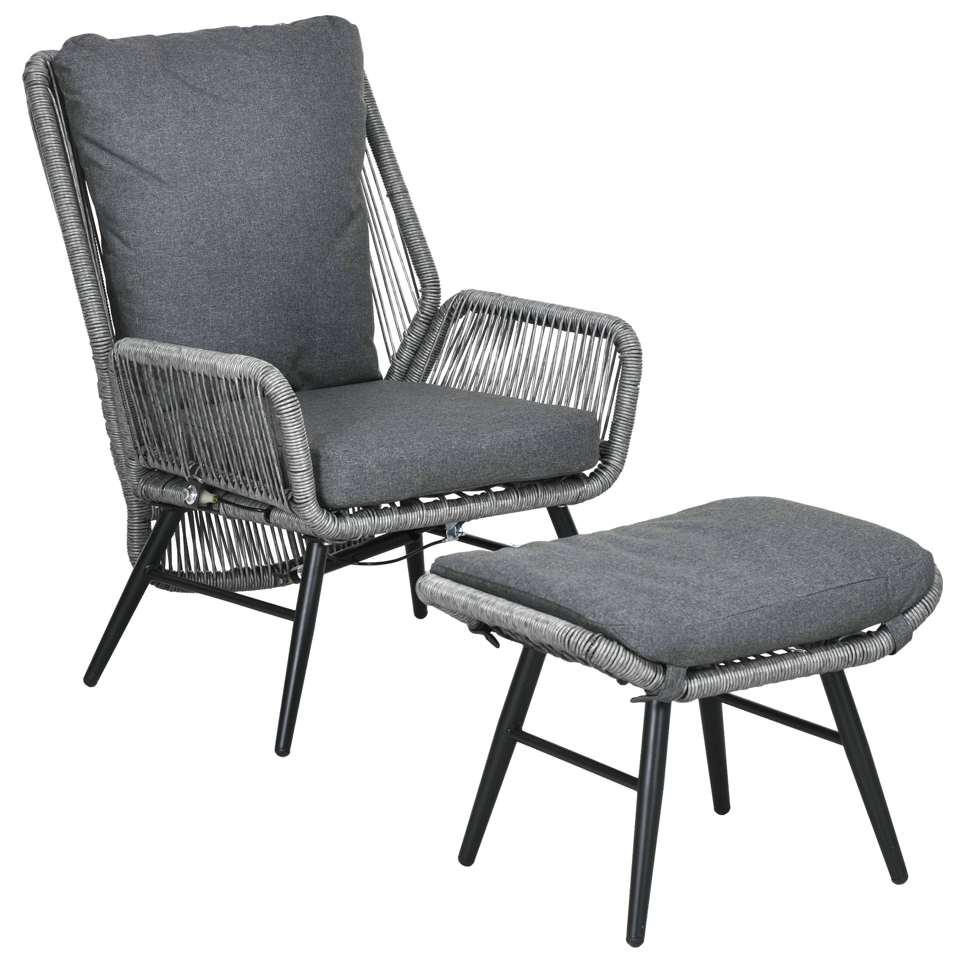 String Rattan Armchair and Footstool Set, with Cushions
