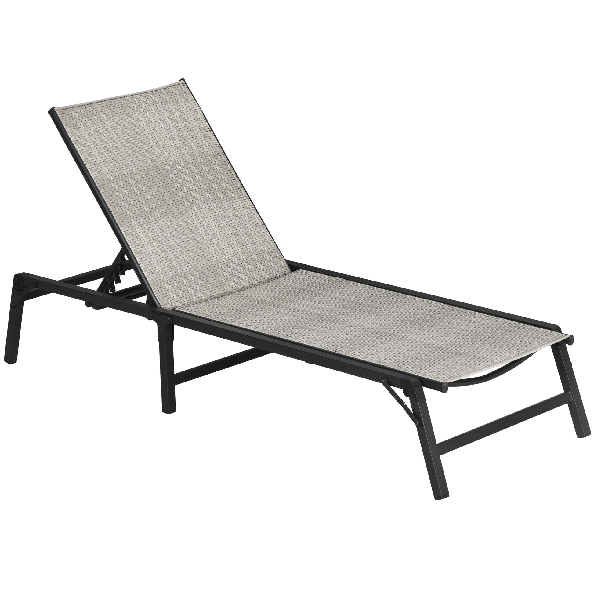 Foldable Rattan Sun Lounger with 5-Level Adjust Backrest