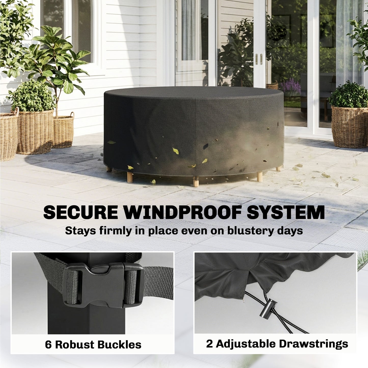 Round Garden Furniture Cover, Waterproof Garden Table Cover