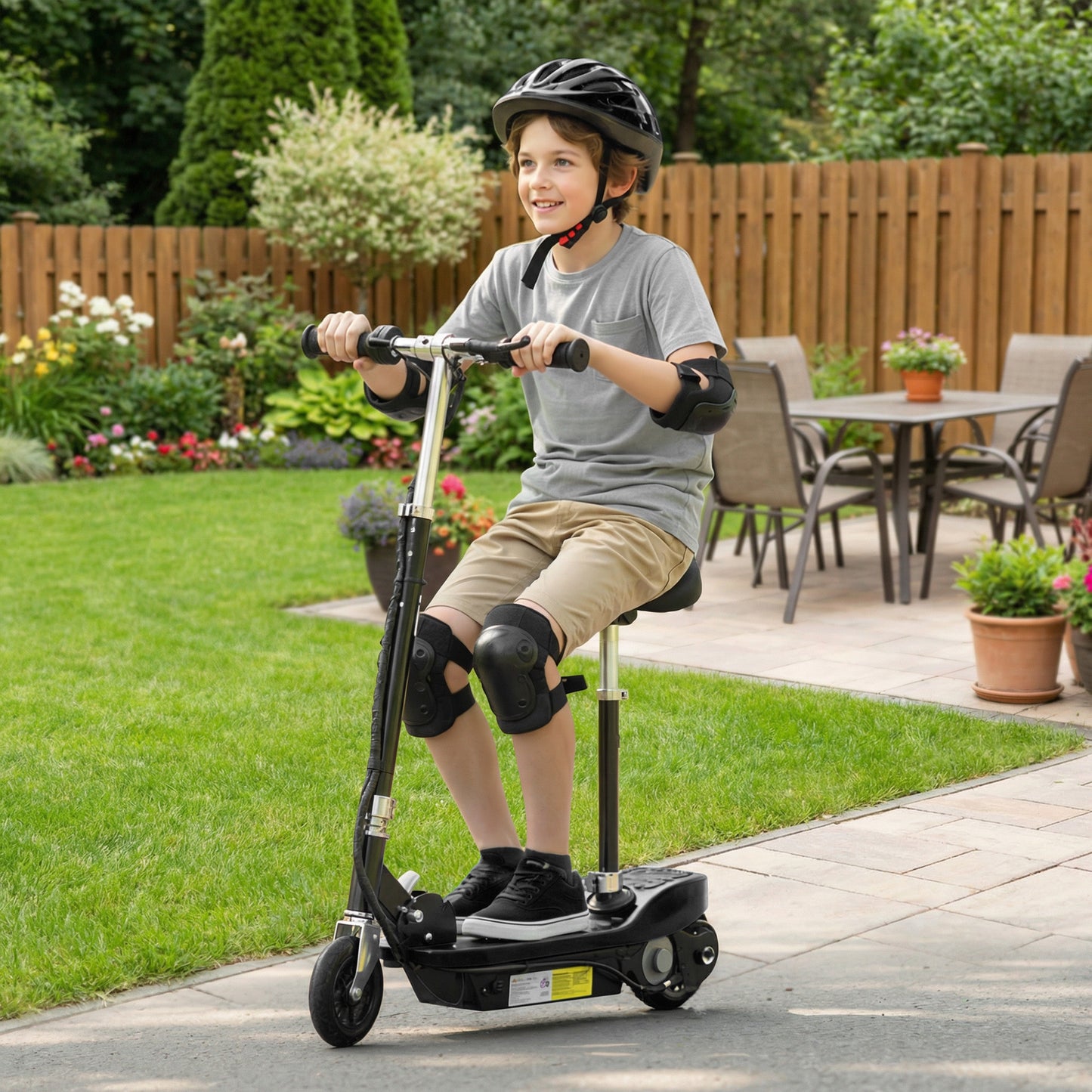 Powered Electric Scooter Ride-On, with Brakes, Adjustable Seat