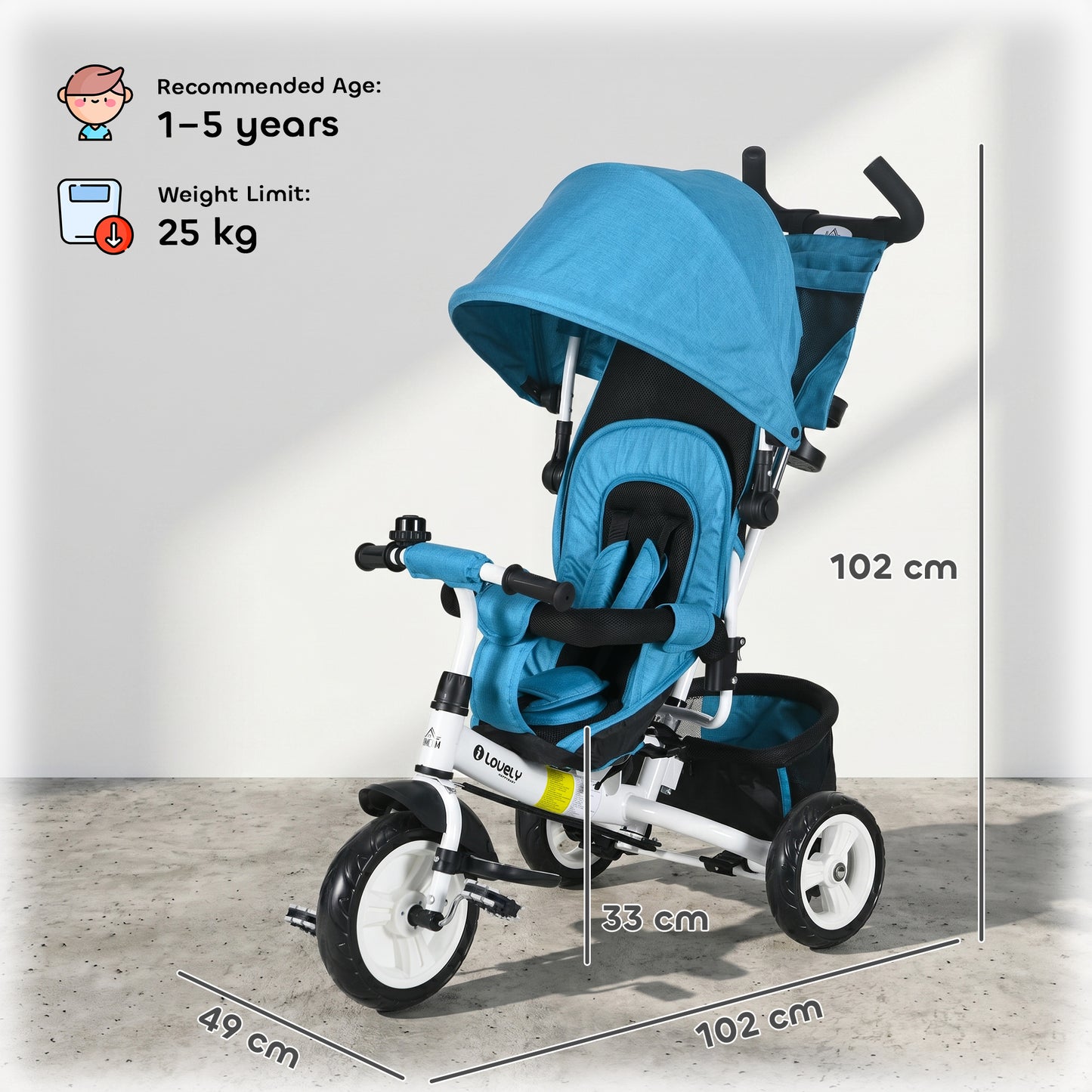 6 in 1 Kids Trike with Parent Handle, Canopy, 5-point Seat Belt (2)
