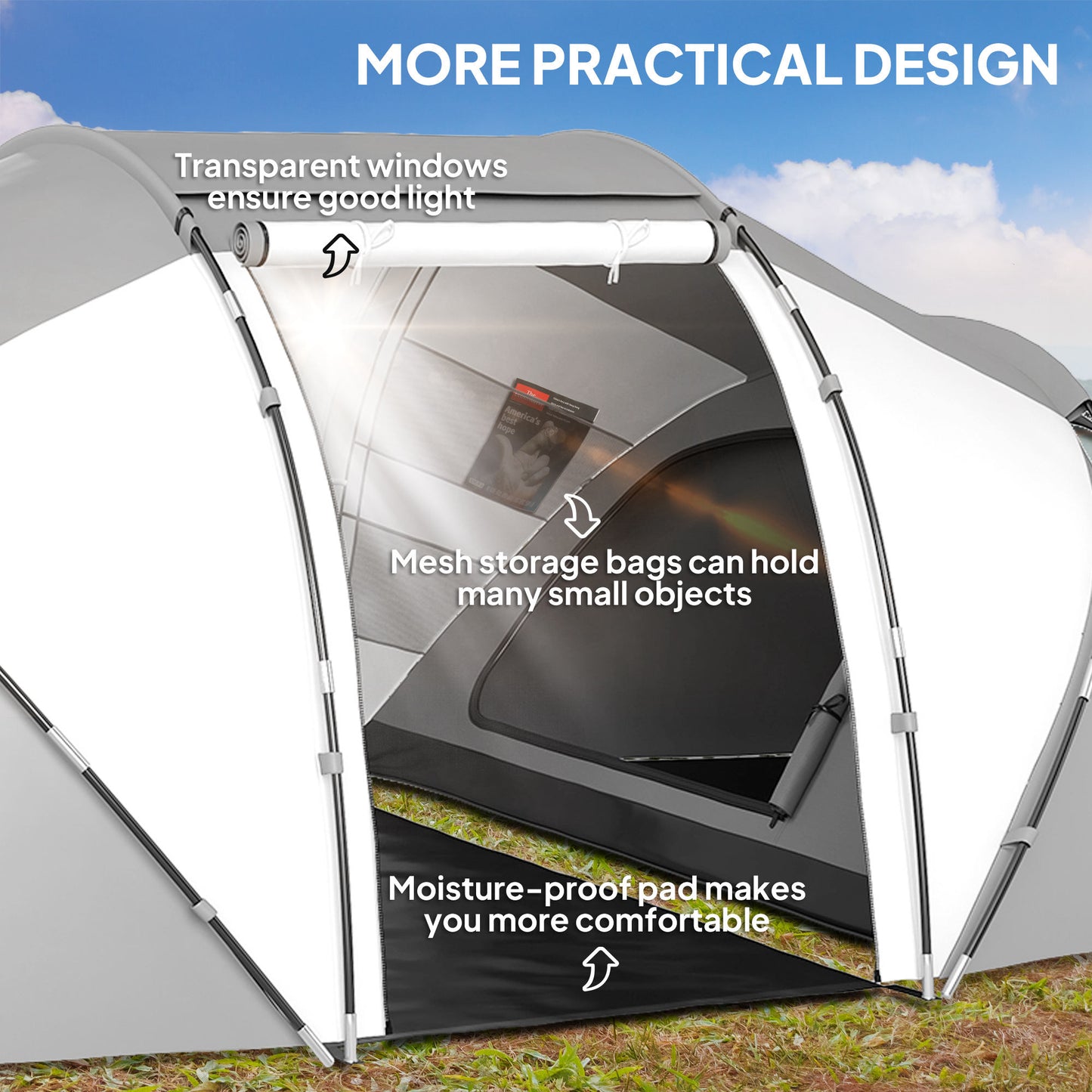4-6 Man UV Protection Camping Tent - Charcoal Grey and