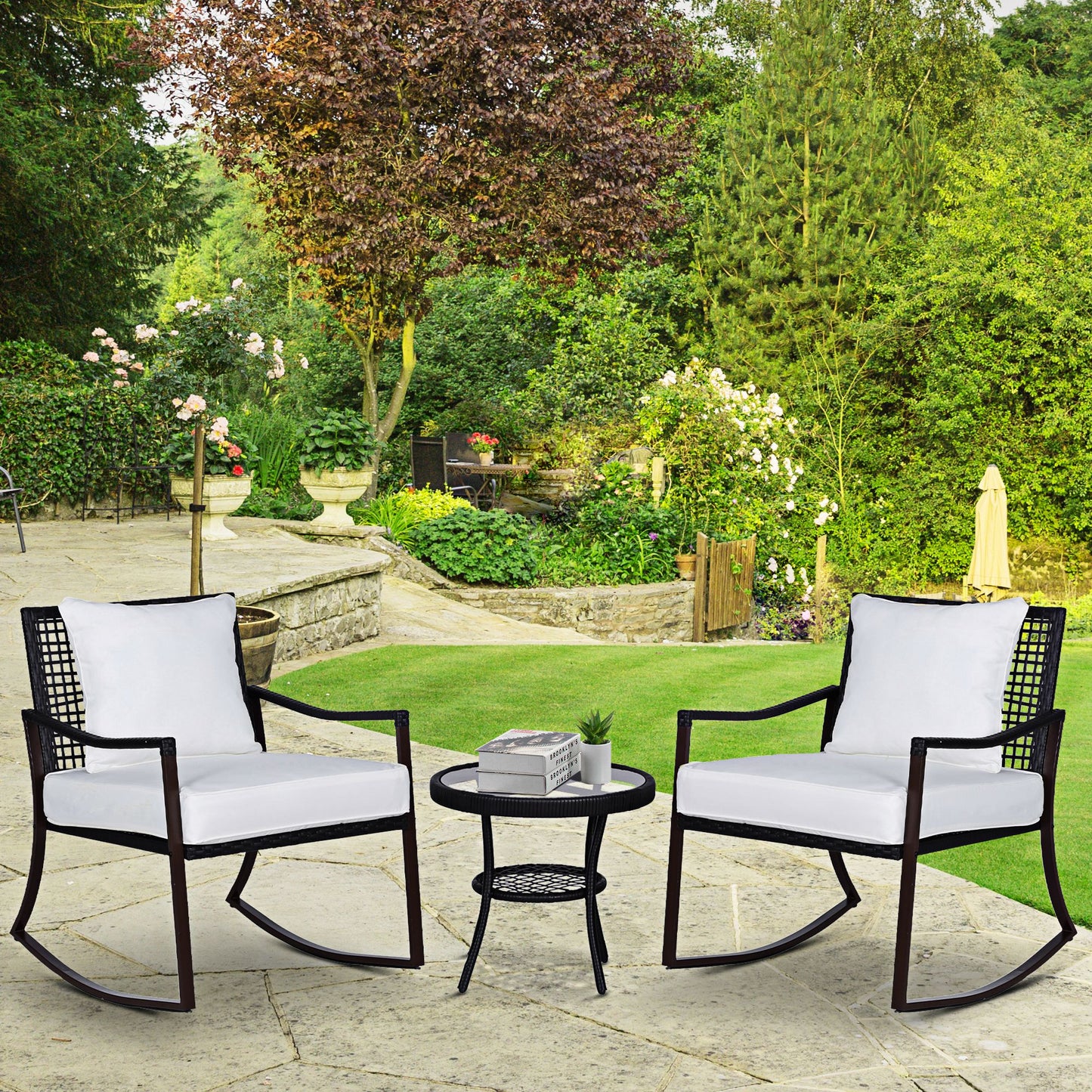 Rattan Bistro Set, 3 Pieces Wicker Garden Furniture Set